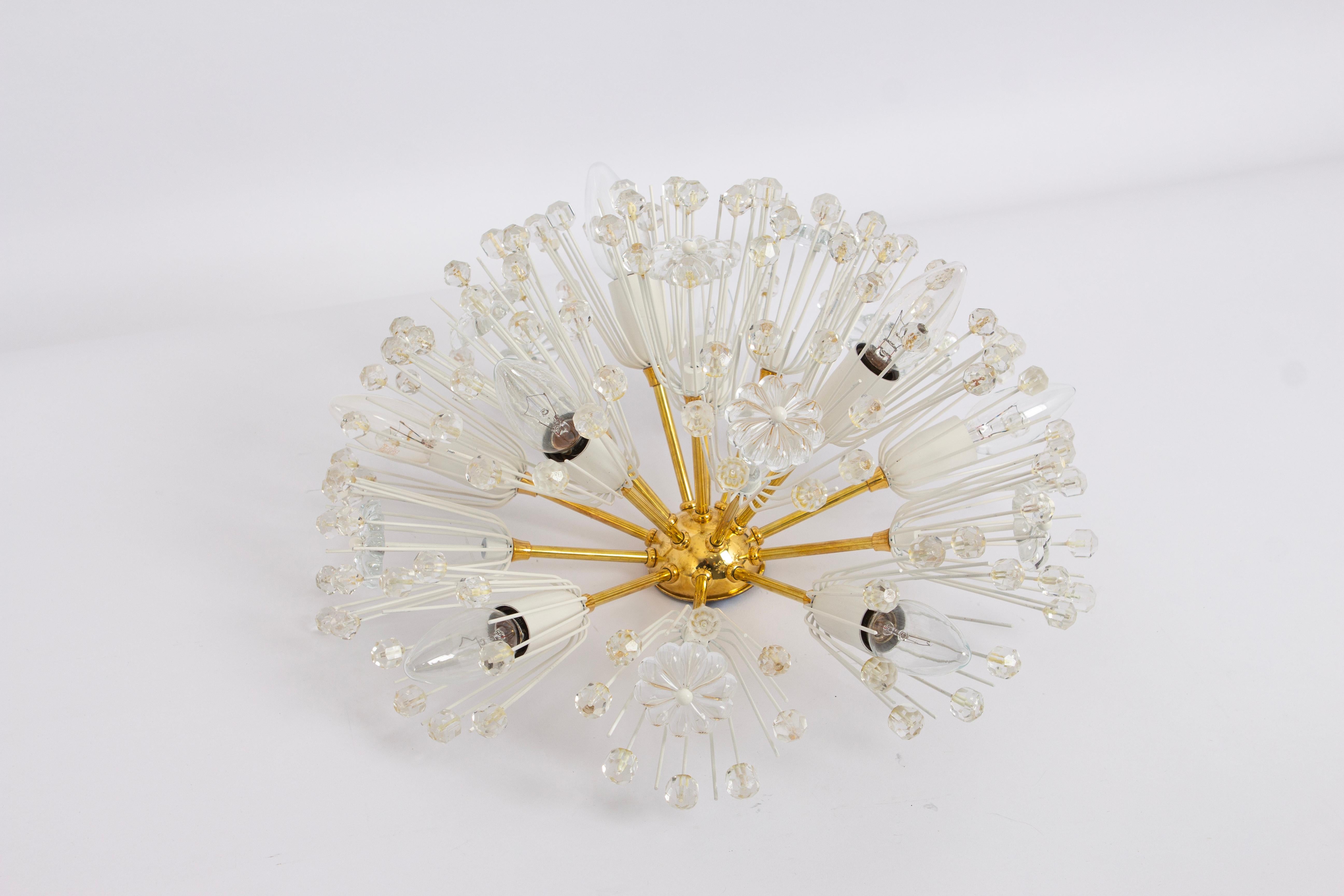 Large Starburst Brass and Crystal Flush Mount by Emil Stejnar, Austria, 1960s In Good Condition For Sale In Aachen, NRW