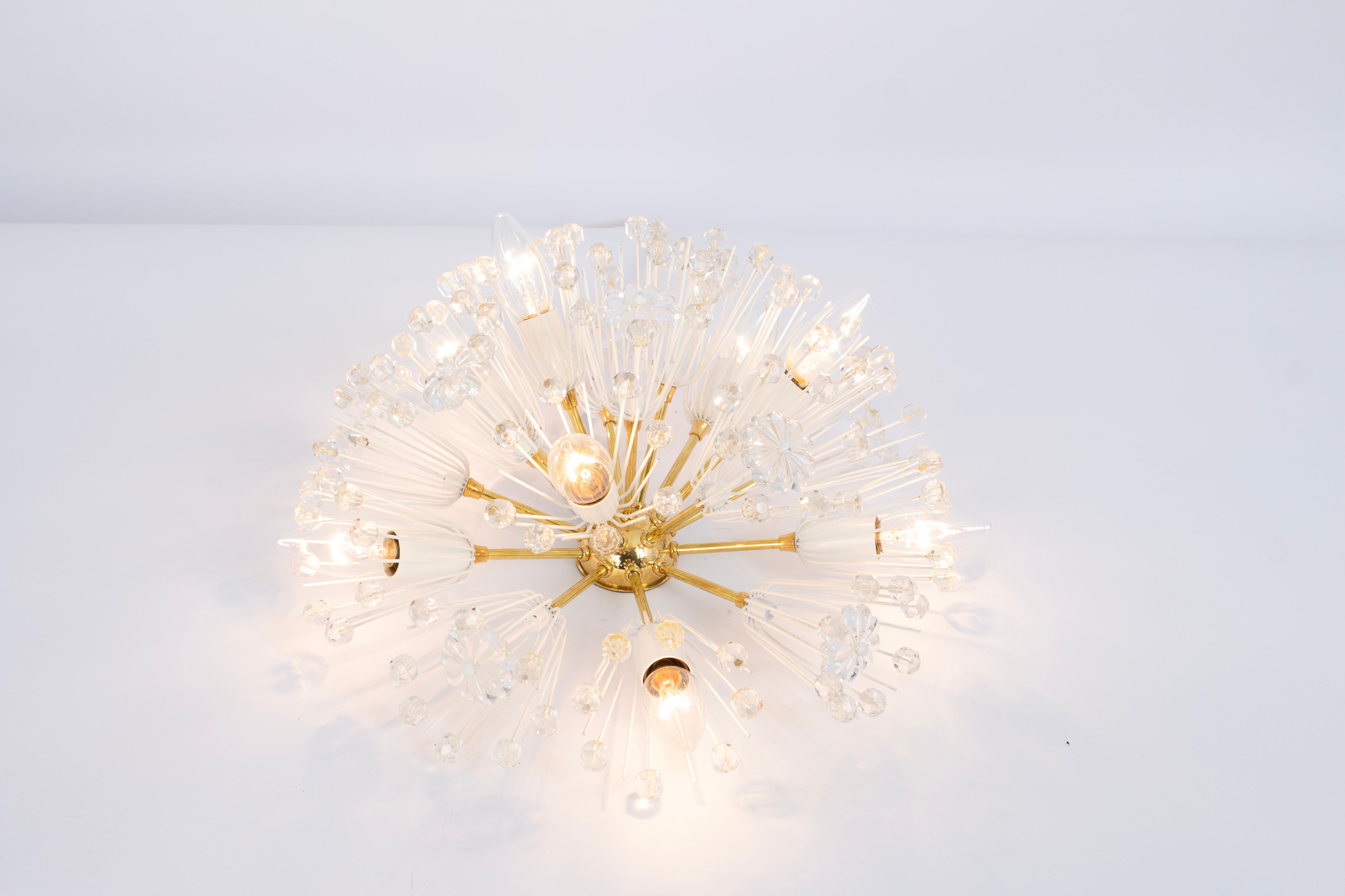 Mid-20th Century Large Starburst Brass and Crystal Flush Mount by Emil Stejnar, Austria, 1960s For Sale