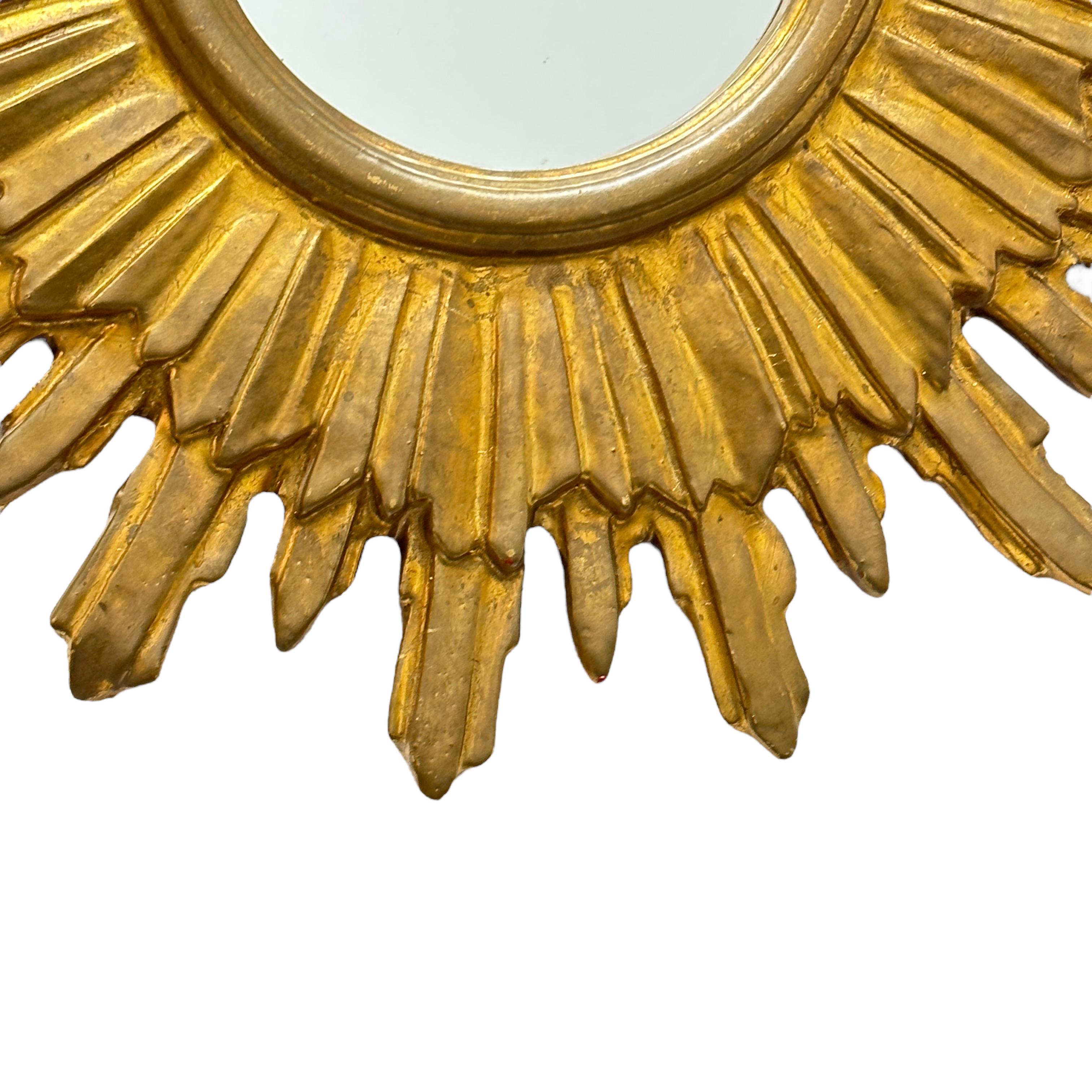 Large Starburst Sunburst Gilded Wood and Stucco Mirror, circa 1930s 1