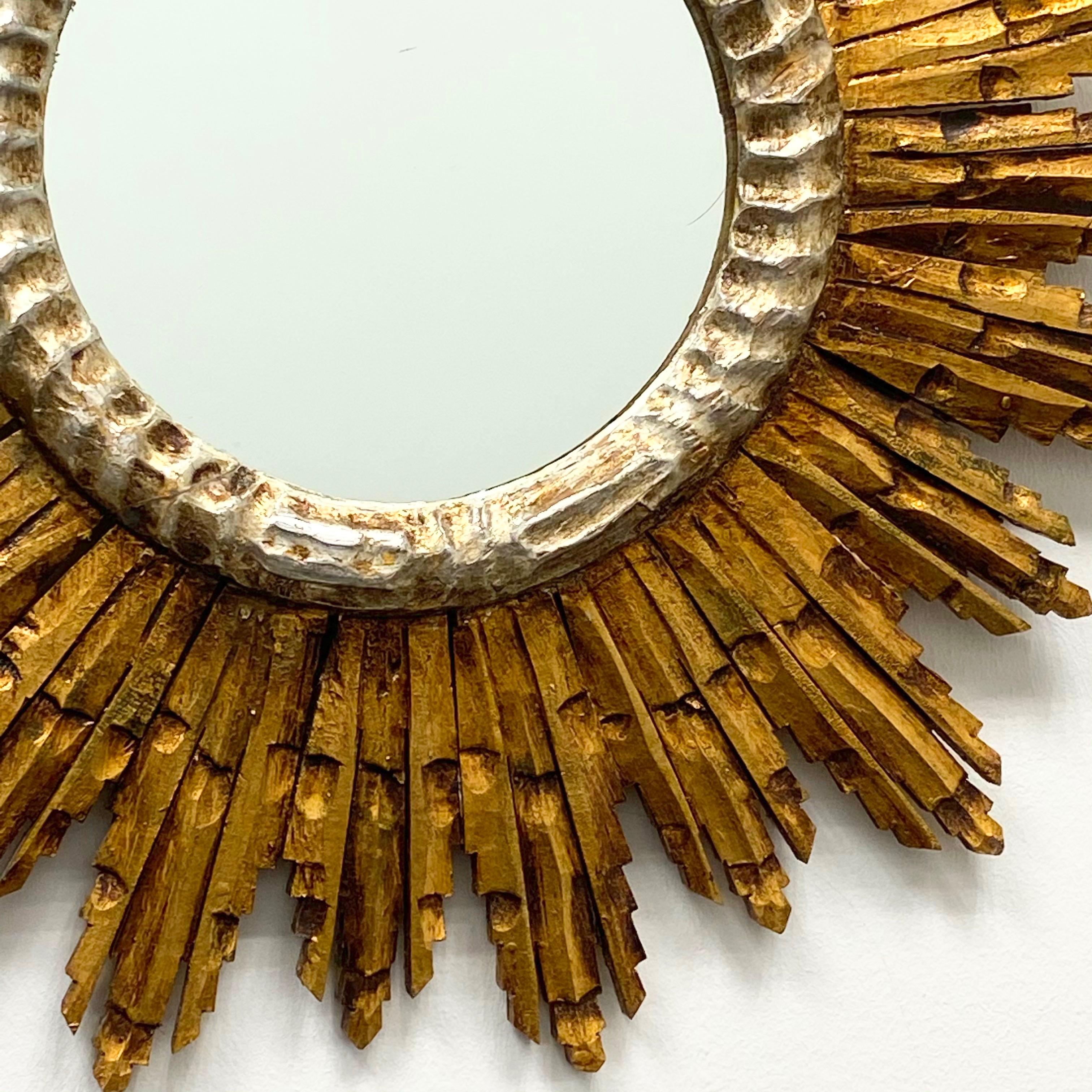 Austrian Large Starburst Sunburst Gilded Wood Mirror, circa 1930s