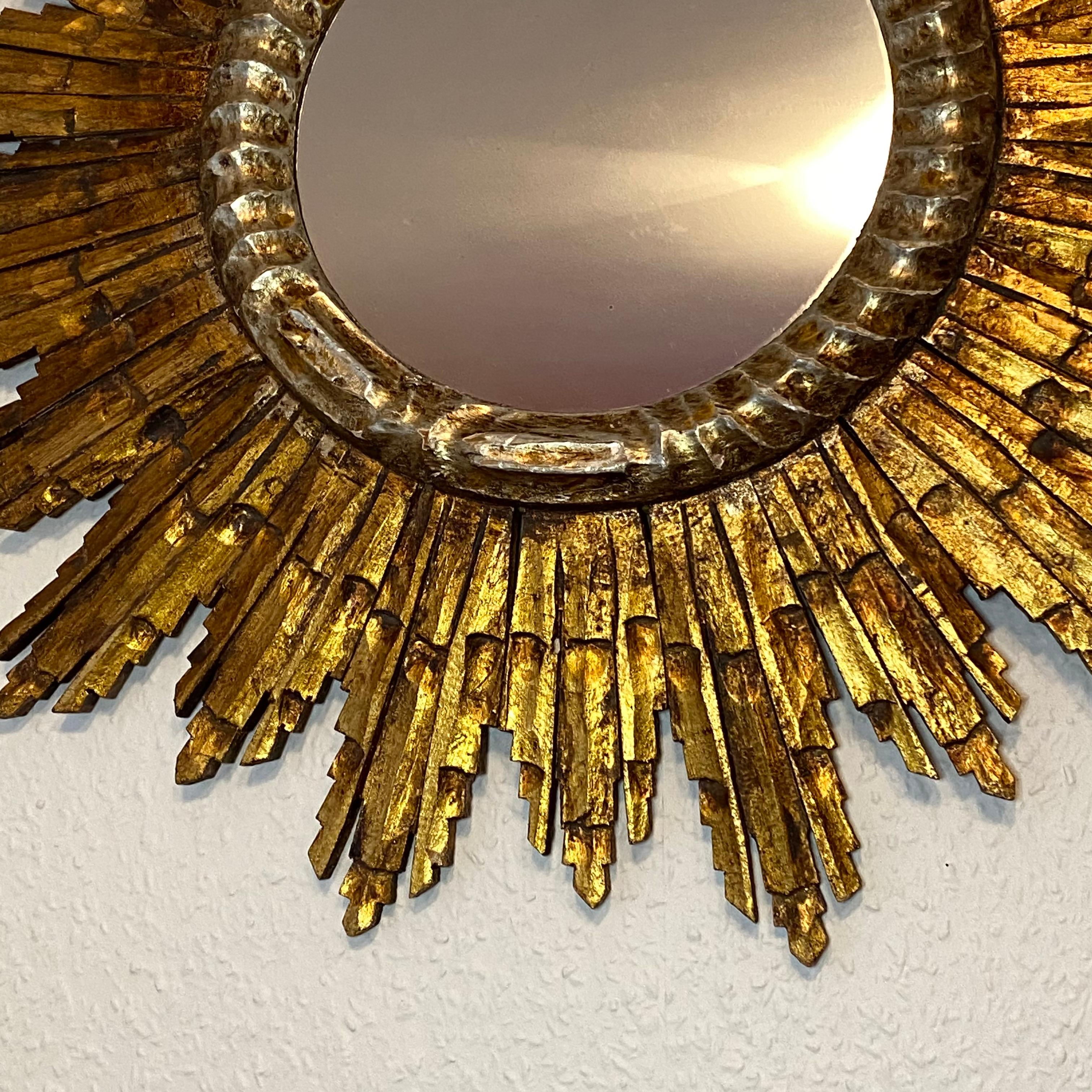Austrian Large Starburst Sunburst Gilded Wood Mirror, circa 1930s