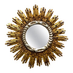 Large Starburst Sunburst Gilded Wood Mirror, circa 1930s