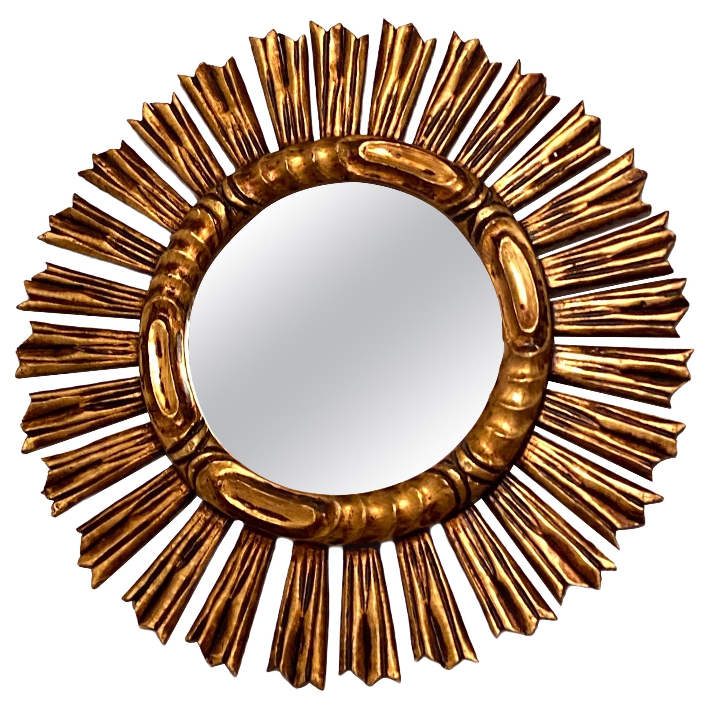 Large Starburst Sunburst Gilded Wood Mirror, circa 1930s