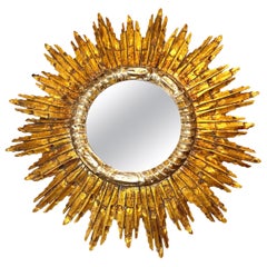 Large Starburst Sunburst Gilded Wood Mirror, circa 1930s