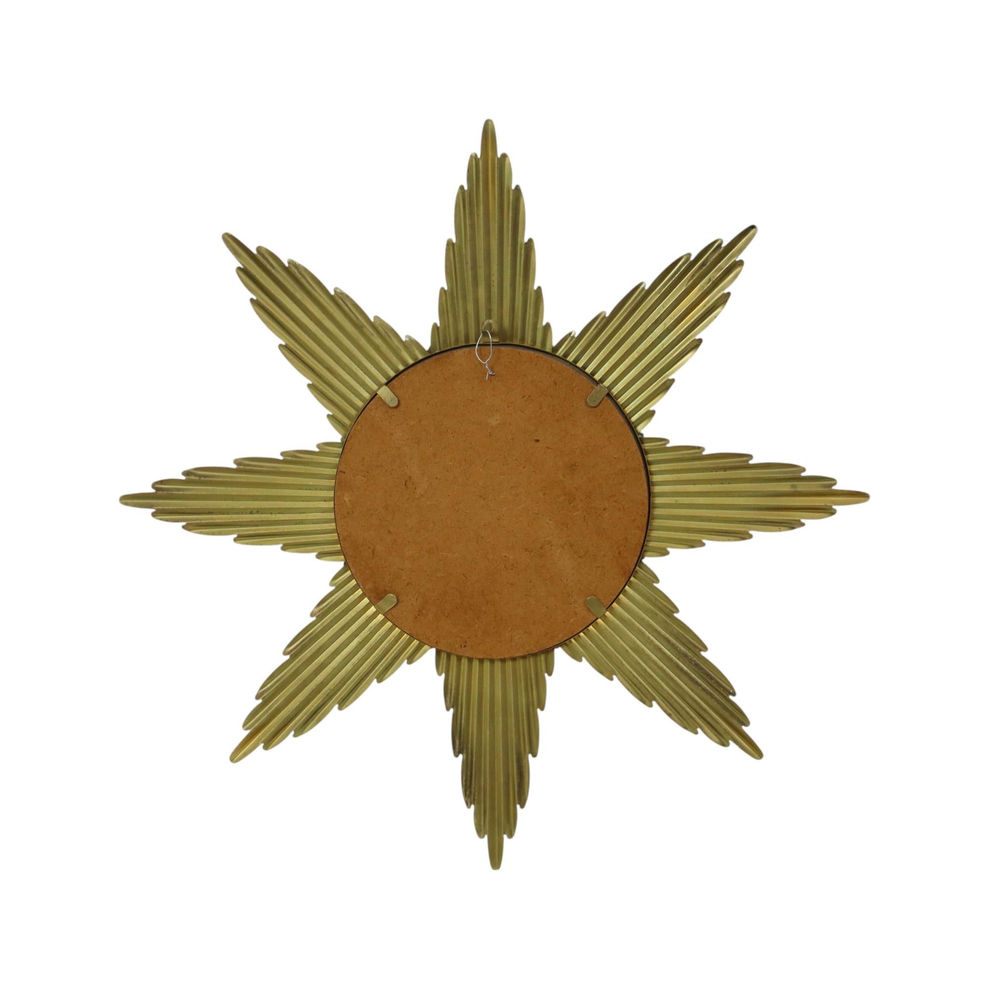 Large Starburst Sunburst Mirror Convex Gold Metal 7