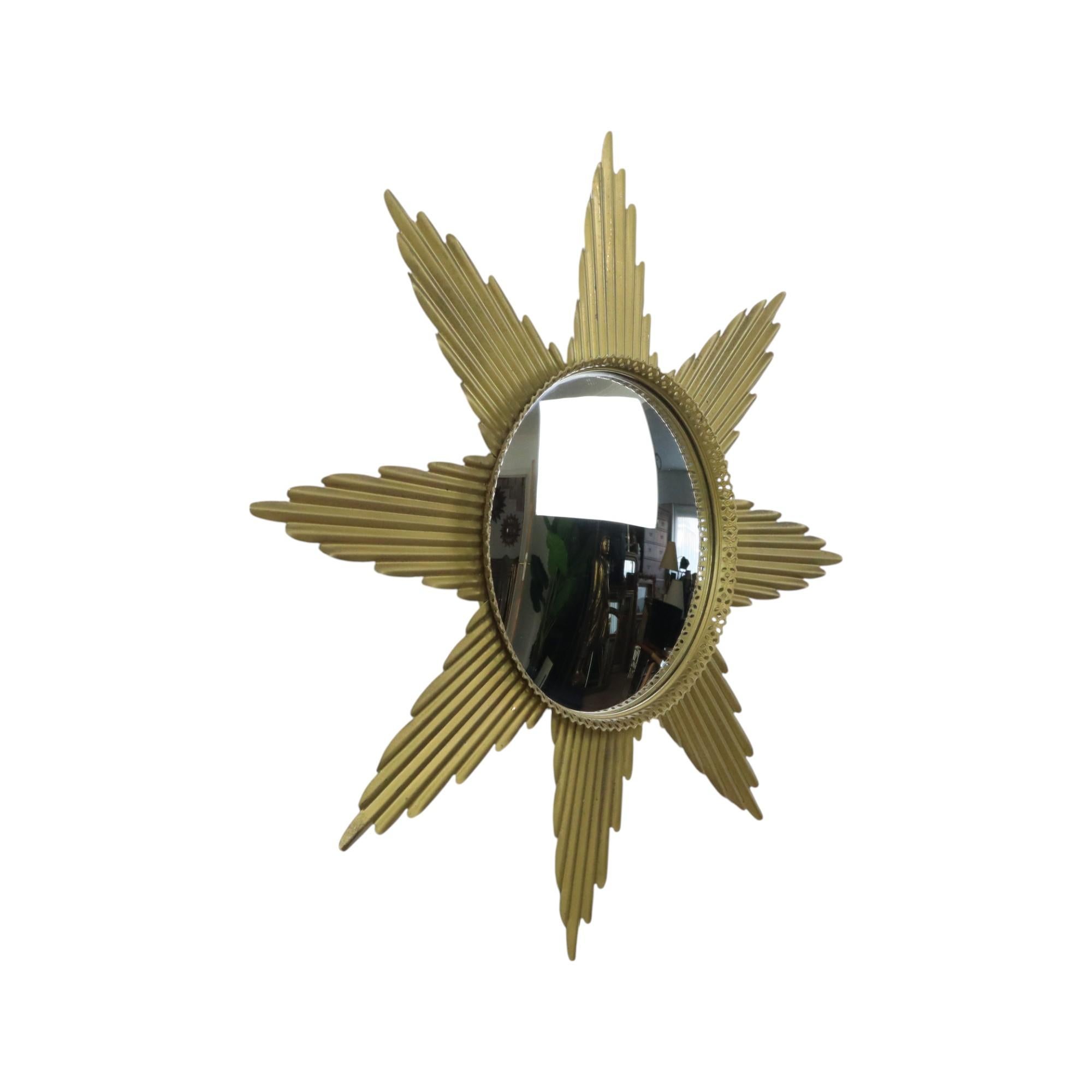 Large Starburst Sunburst Mirror Convex Gold Metal 1