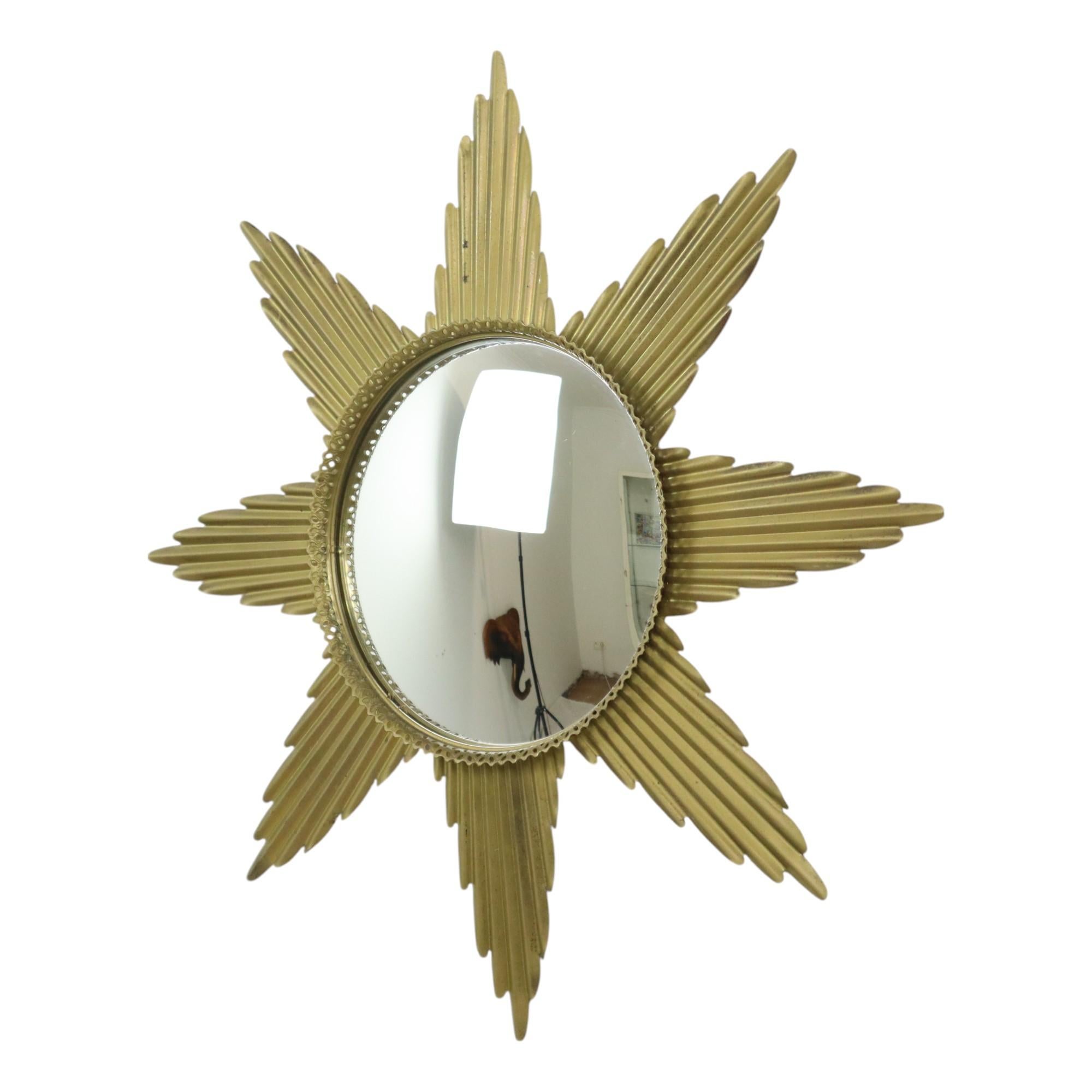 Large Starburst Sunburst Mirror Convex Gold Metal 2