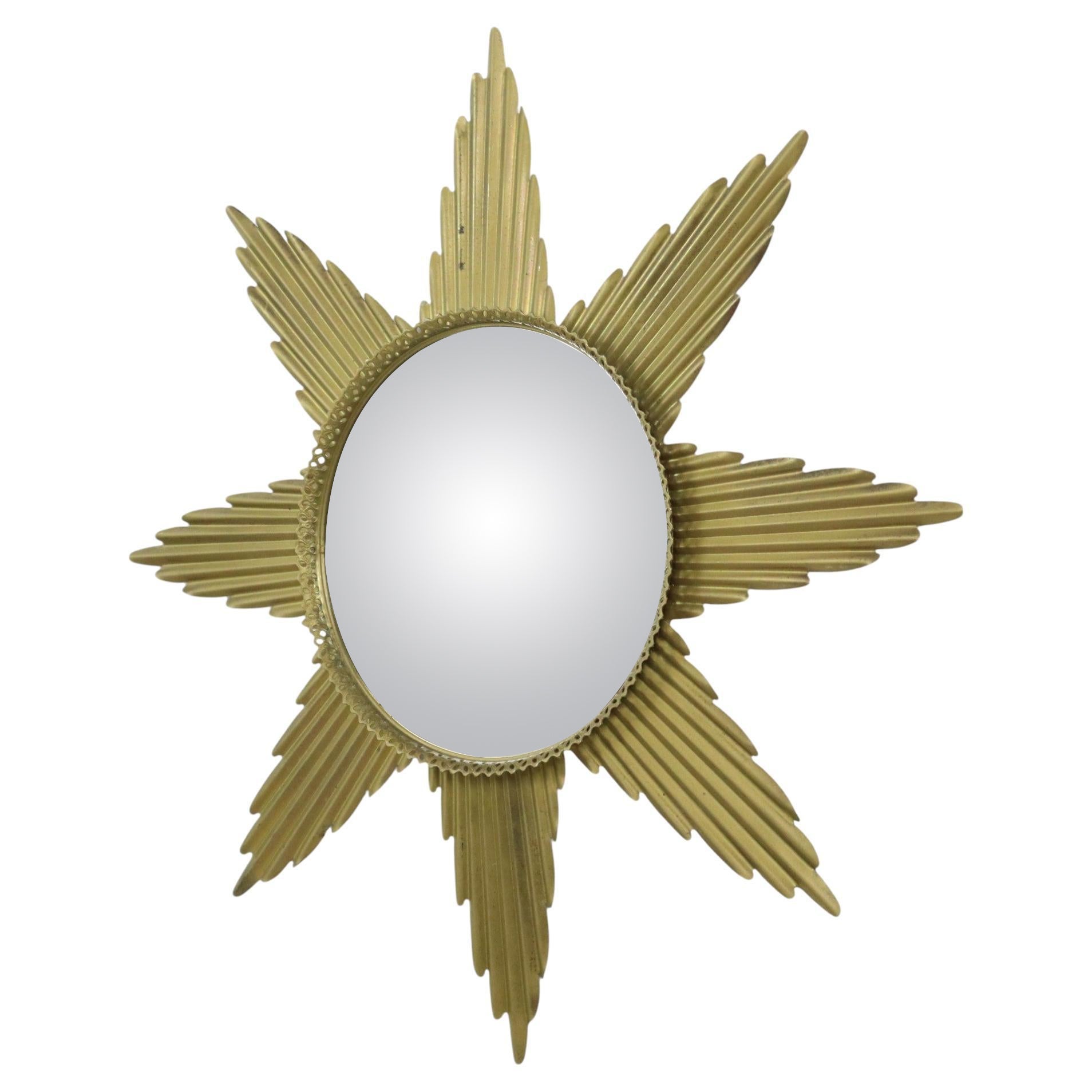 Large Starburst Sunburst Mirror Convex Gold Metal