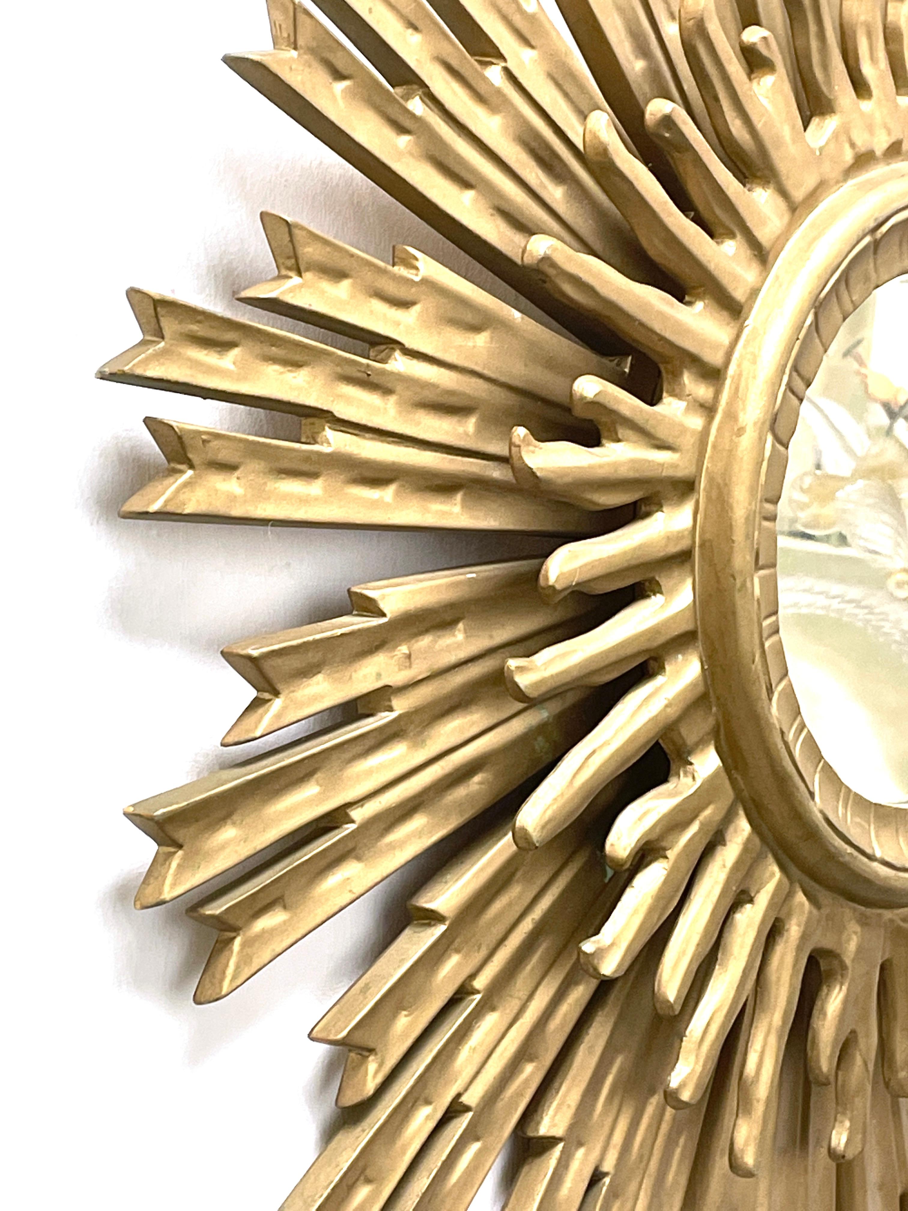 Mid-20th Century Large Starburst Sunburst Mirror Gilded Plastic, Made in Italy, circa 1960s For Sale