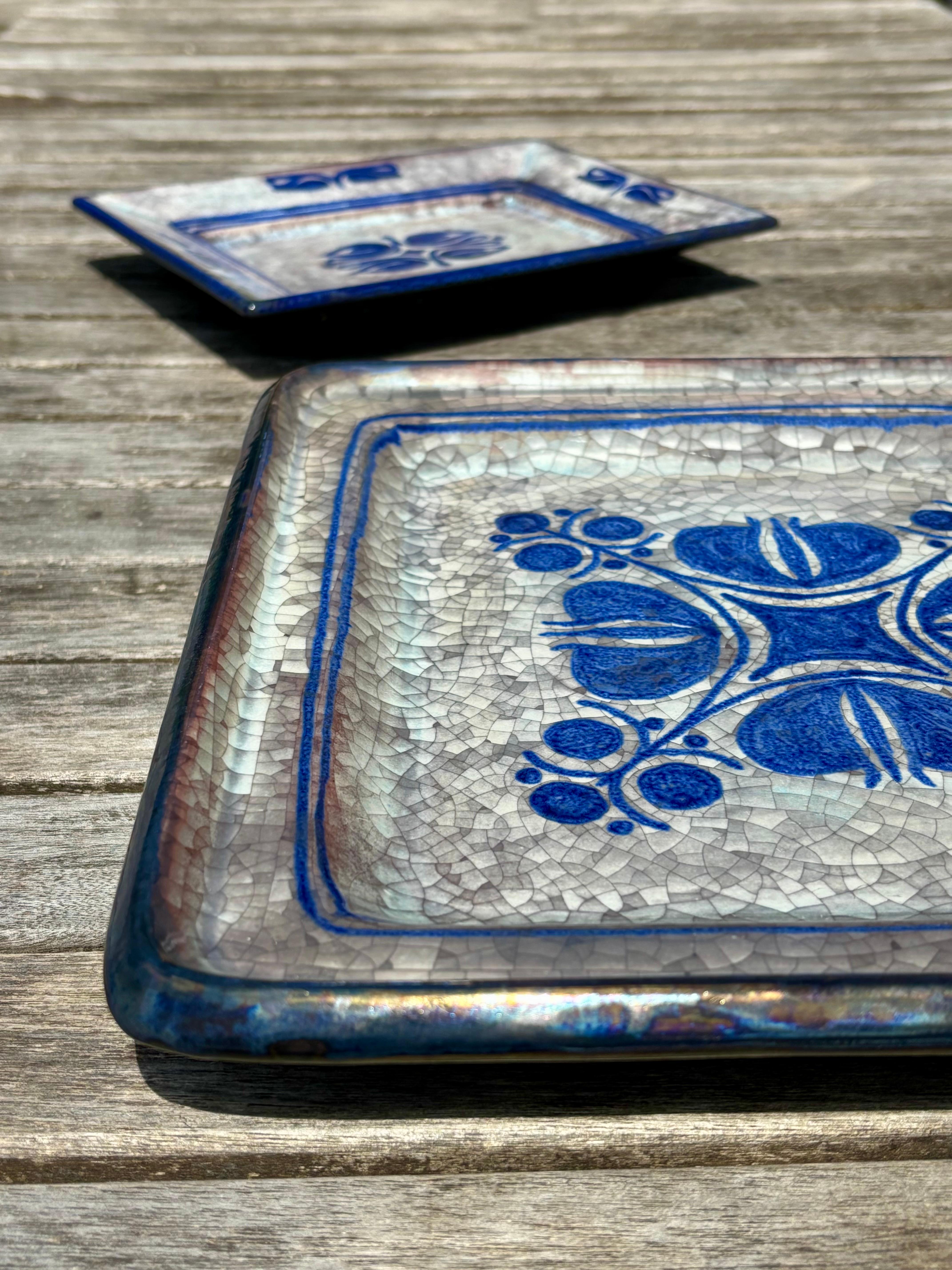 Danish Large Blue Gray Crackle Glazed Square Plate, 1960s For Sale