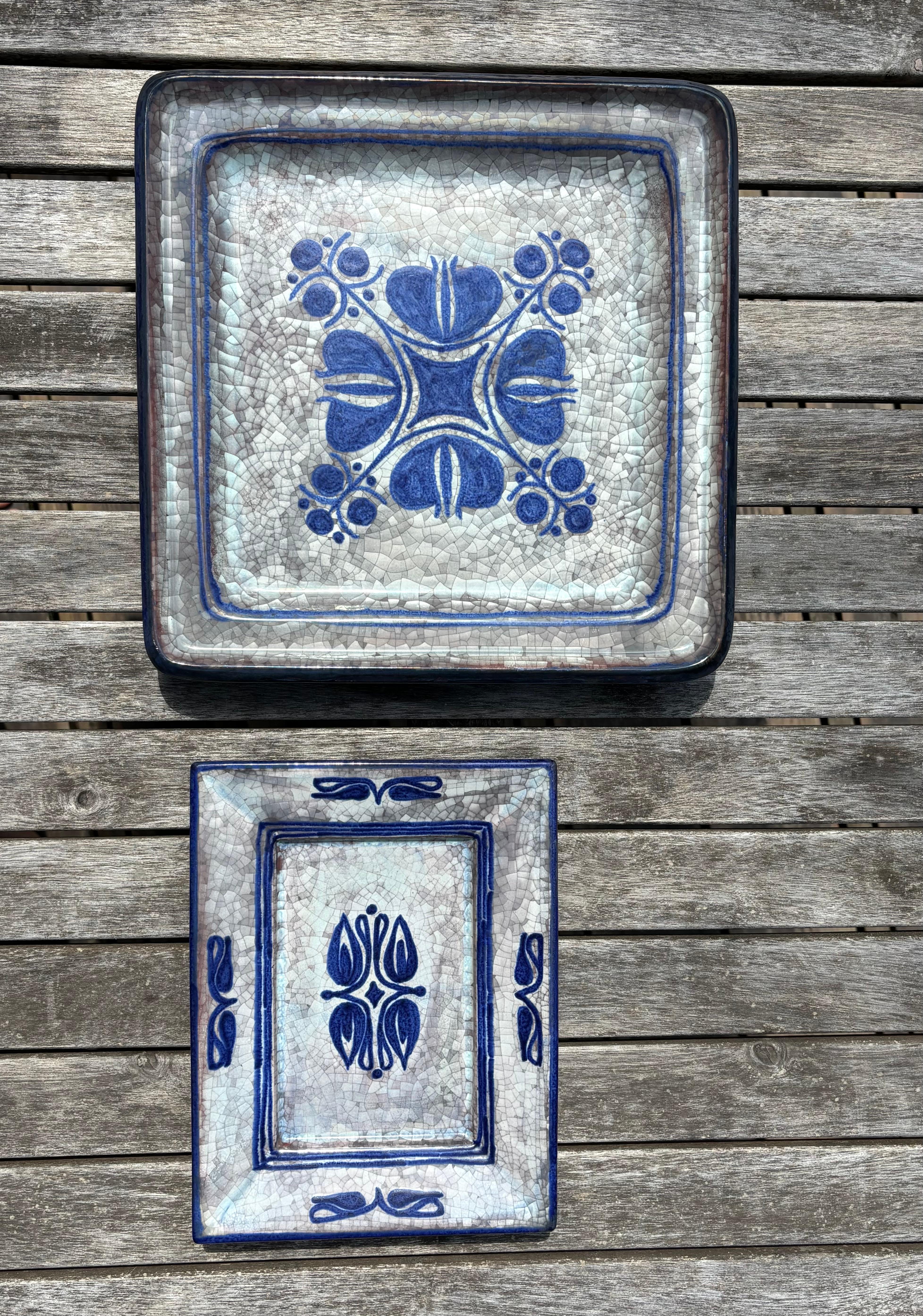 Large Blue Gray Crackle Glazed Square Plate, 1960s For Sale 1