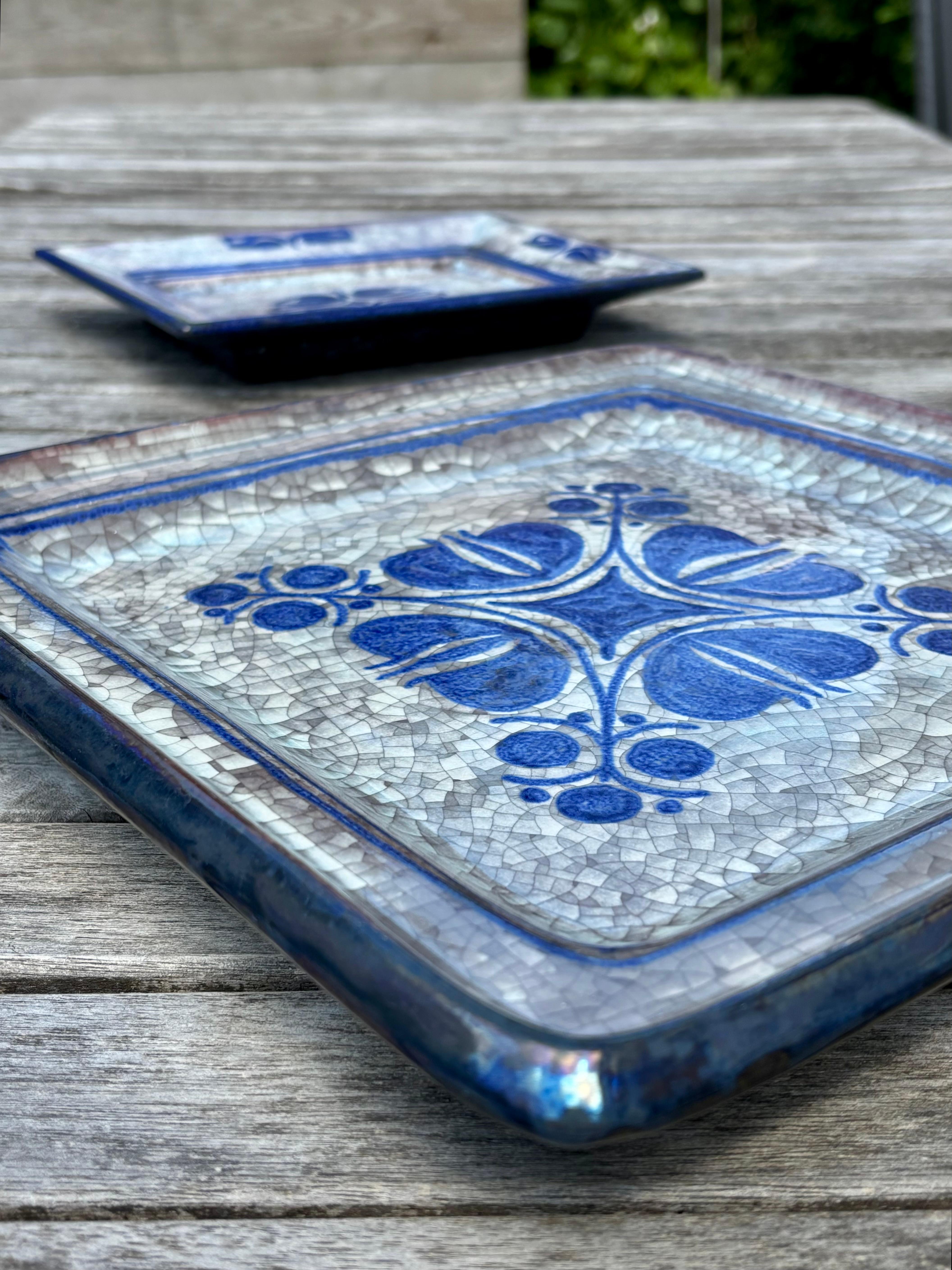 Large Blue Gray Crackle Glazed Square Plate, 1960s For Sale 2
