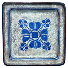 Large Starck Andersen Blue Gray Crackle Glazed Square Bowl, 1960s