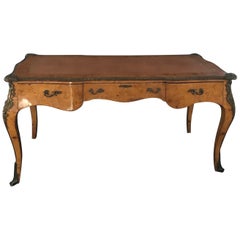 Large Stately French Louis XV Style Bureau Plat Burled Desk or Writing Table