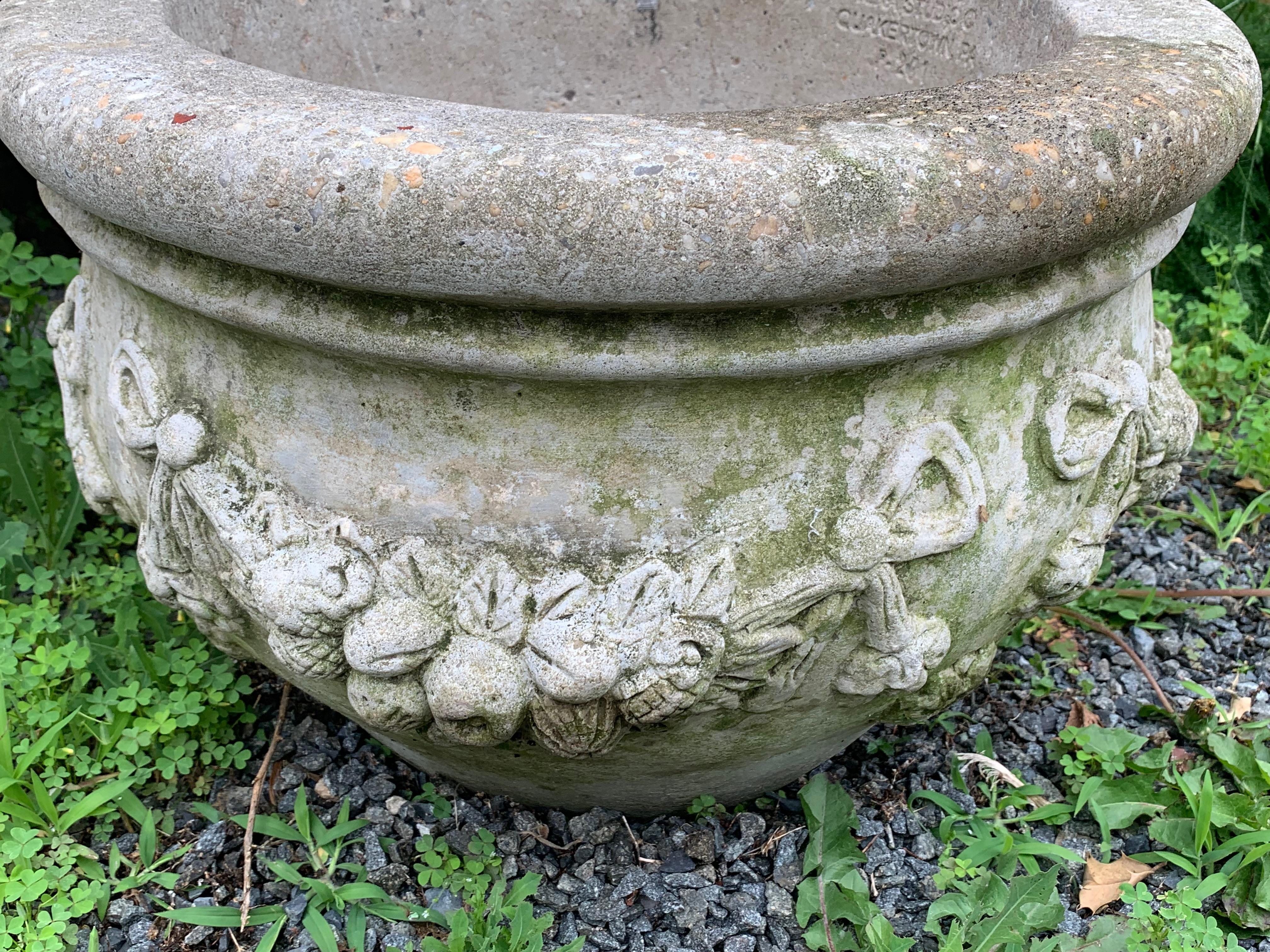 Late 20th Century Large Stately Pair of Cast Stone Cement Flower Pot Planters
