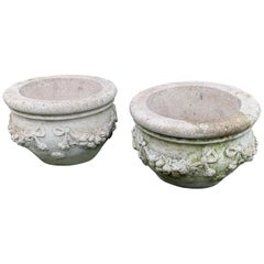 Retro Large Stately Pair of Cast Stone Cement Flower Pot Planters