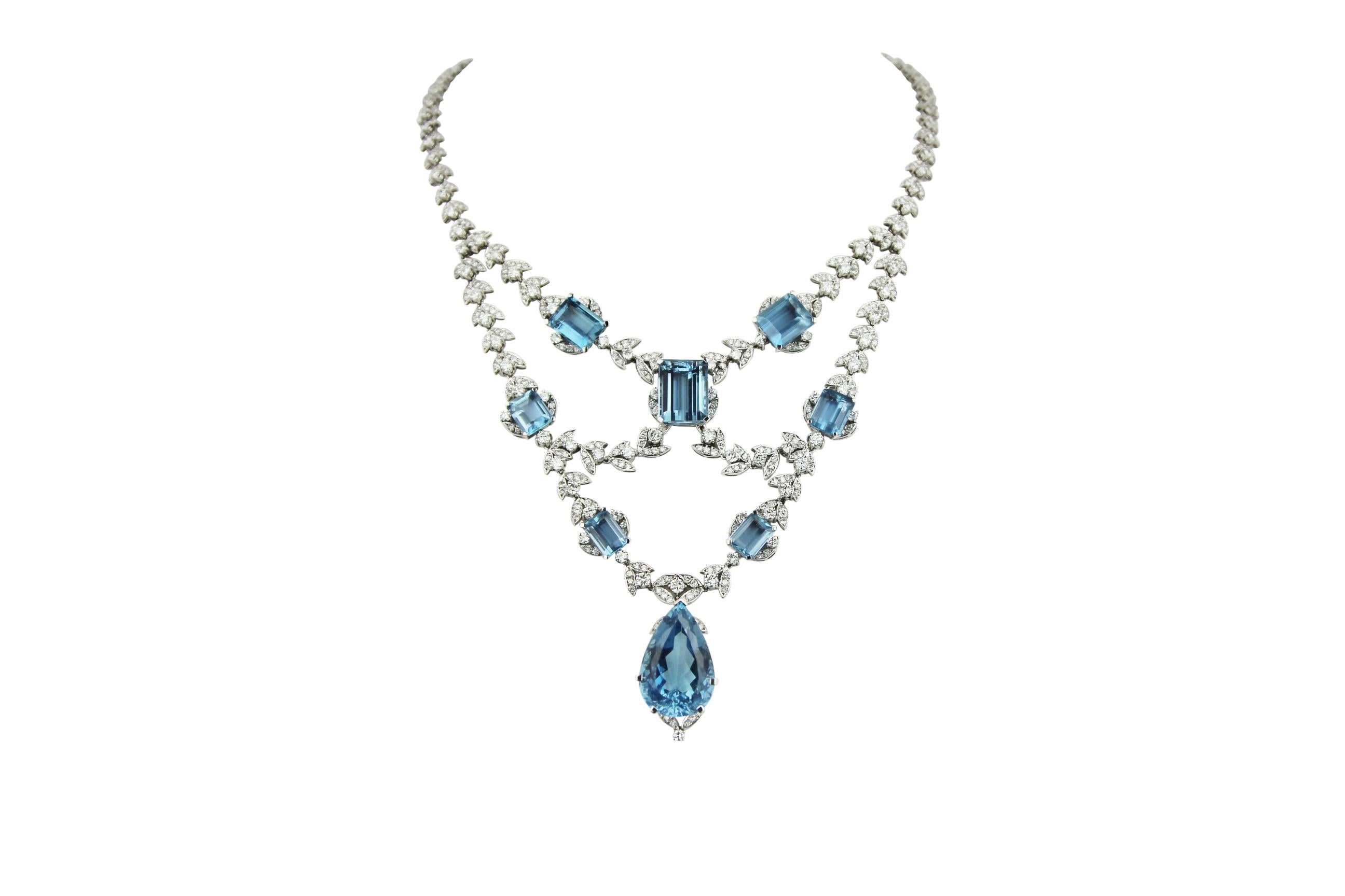 Collana lampadario con acquamarina e diamanti di grandi dimensioni in vendita 4
