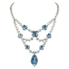 Large Statement Aquamarine & Diamond Chandelier Necklace