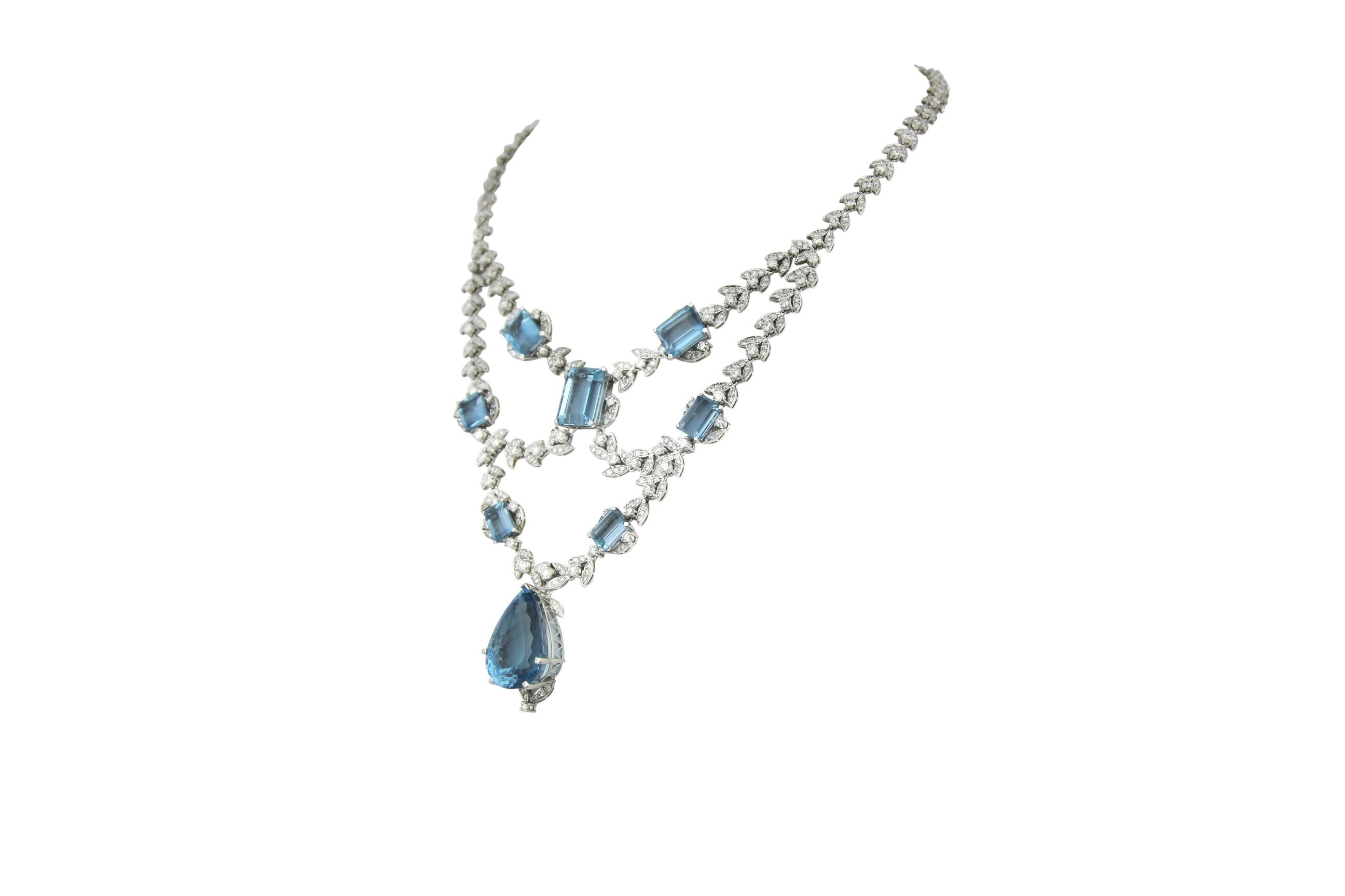Collana lampadario con acquamarina e diamanti di grandi dimensioni in vendita 5