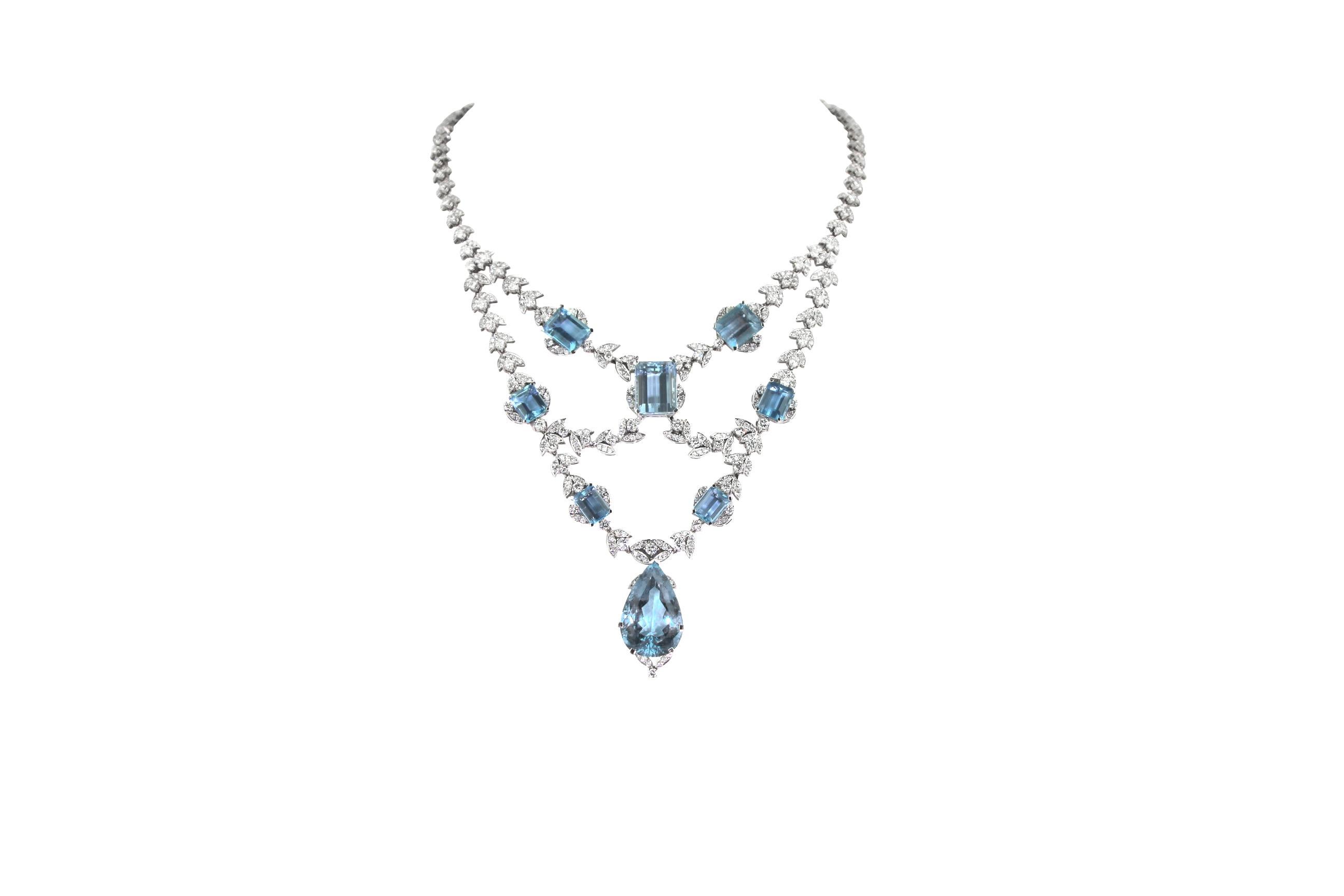 Collana lampadario con acquamarina e diamanti di grandi dimensioni in vendita 6