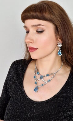 Large Statement Aquamarine & Diamond Chandelier Necklace