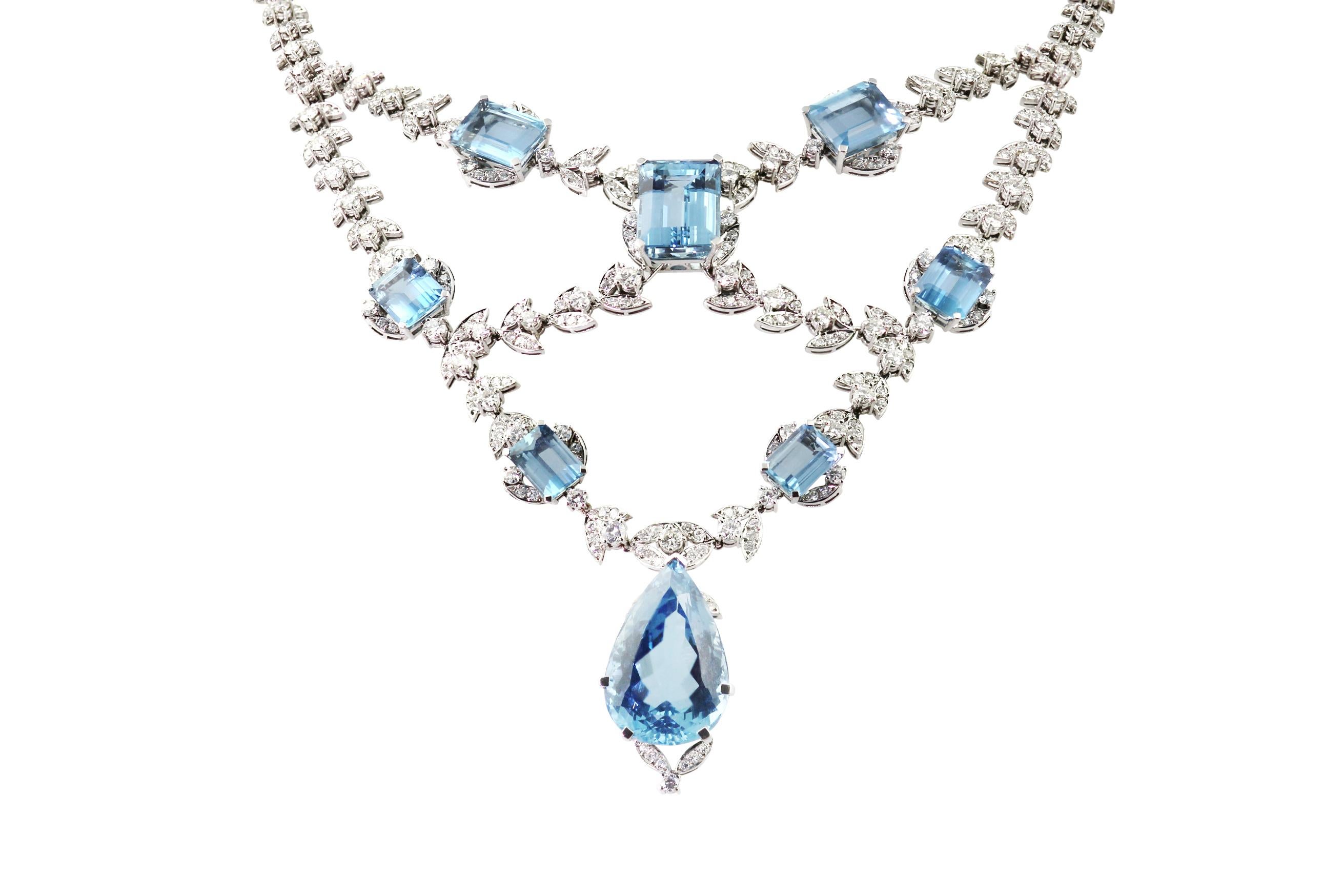 Collana lampadario con acquamarina e diamanti di grandi dimensioni in vendita 2