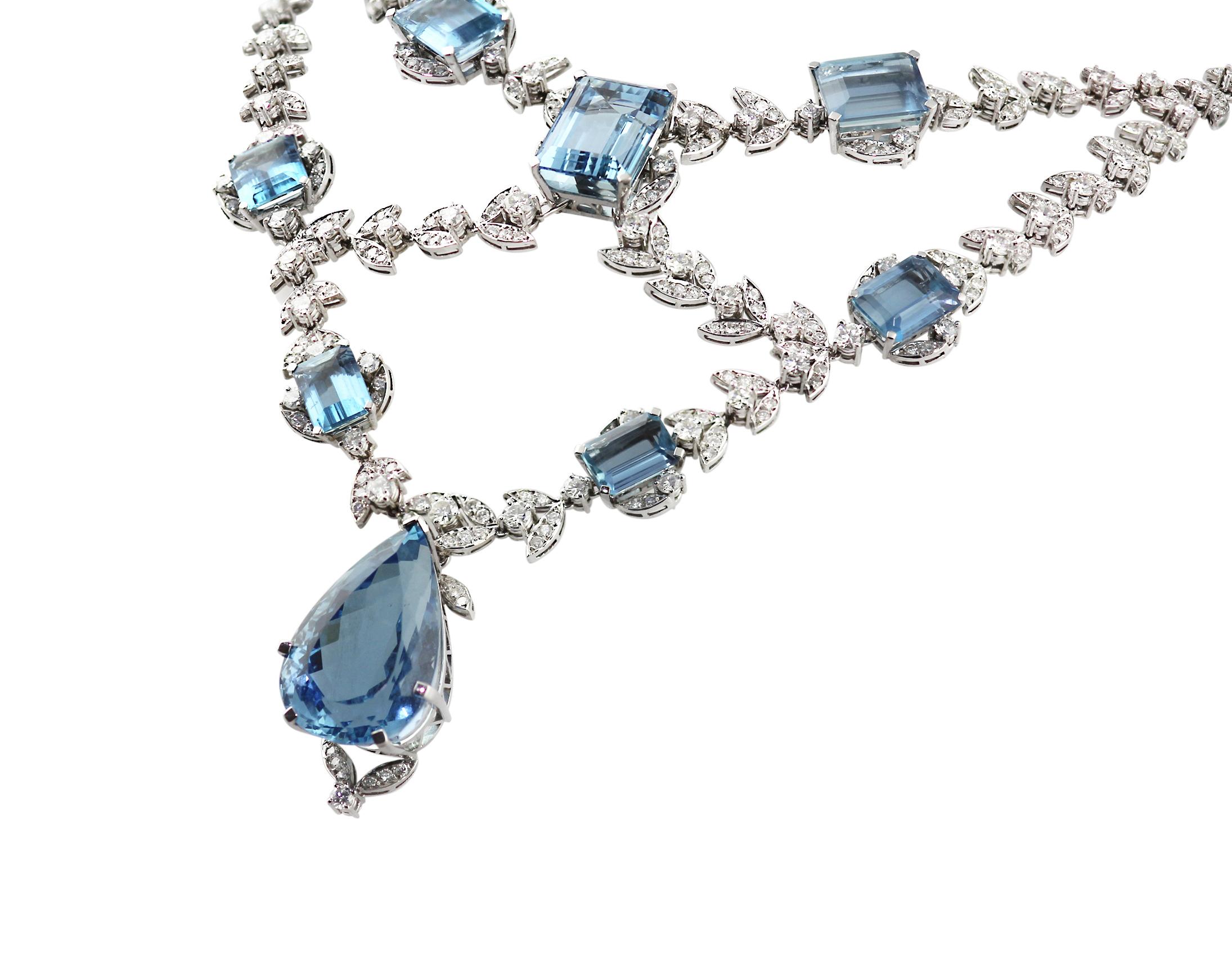 Collana lampadario con acquamarina e diamanti di grandi dimensioni in vendita 3