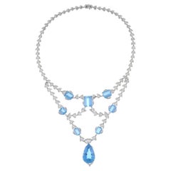 Vintage Large Statement Aquamarine & Diamond Chandelier Necklace
