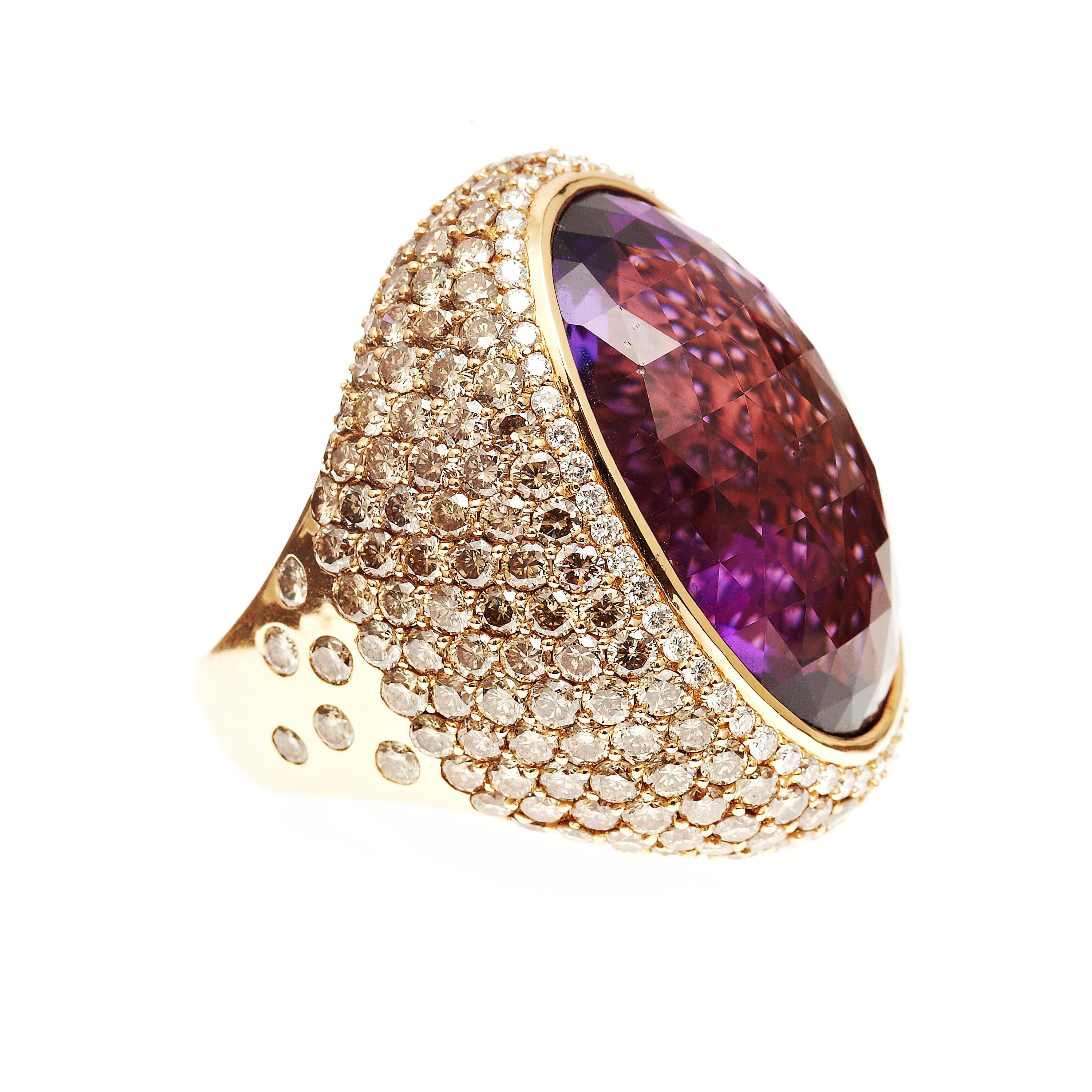 Oval Cut Large Statement Cocktail Ring with 34ct Amethyst Center Stone For Sale