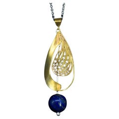 Nautical Statement Designer Sailing Gold Silver & Lapis Lazuli Filigree Pendant