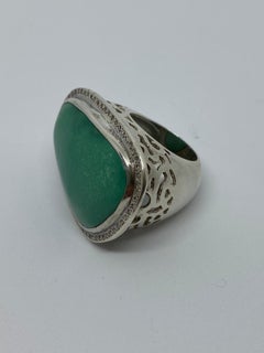 Large Statement Dyed Turquoise and Rose Cut Diamond Silver Ring