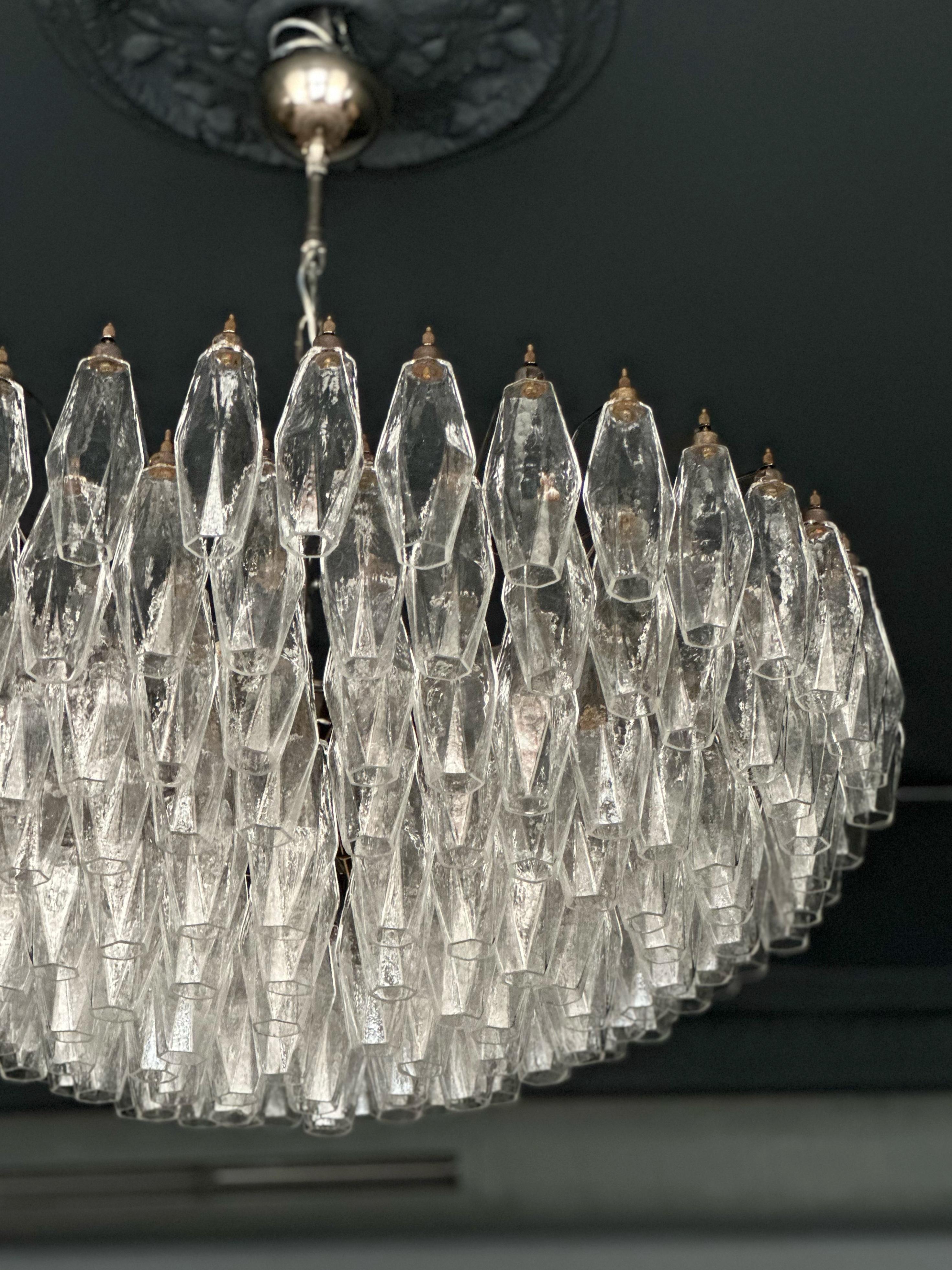 Large Statement Murano Chandelier in the style of Carlo Scarpa with chrome fitti For Sale 3