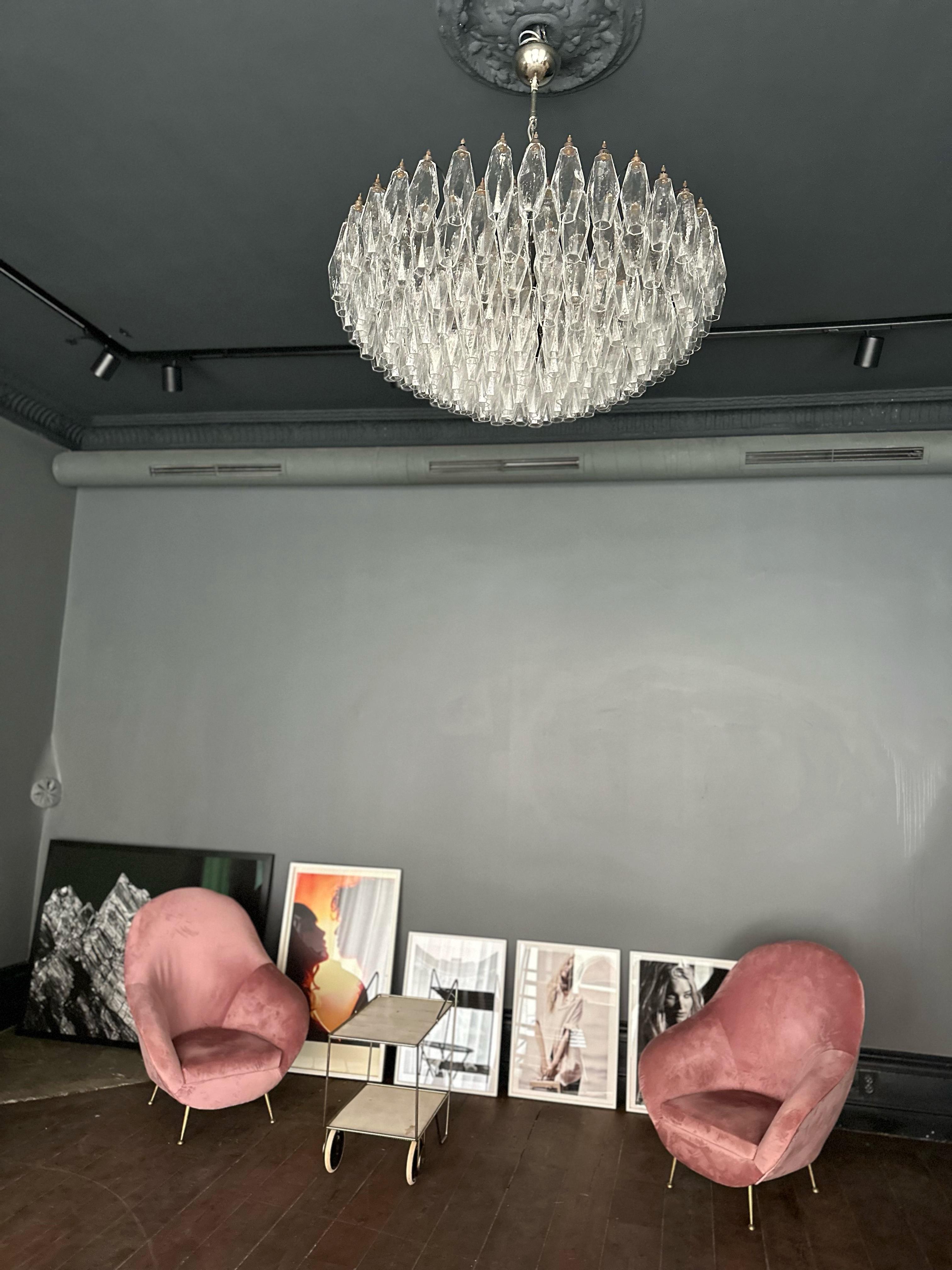 Large Statement Murano Chandelier in the style of Carlo Scarpa with chrome fitti For Sale 4