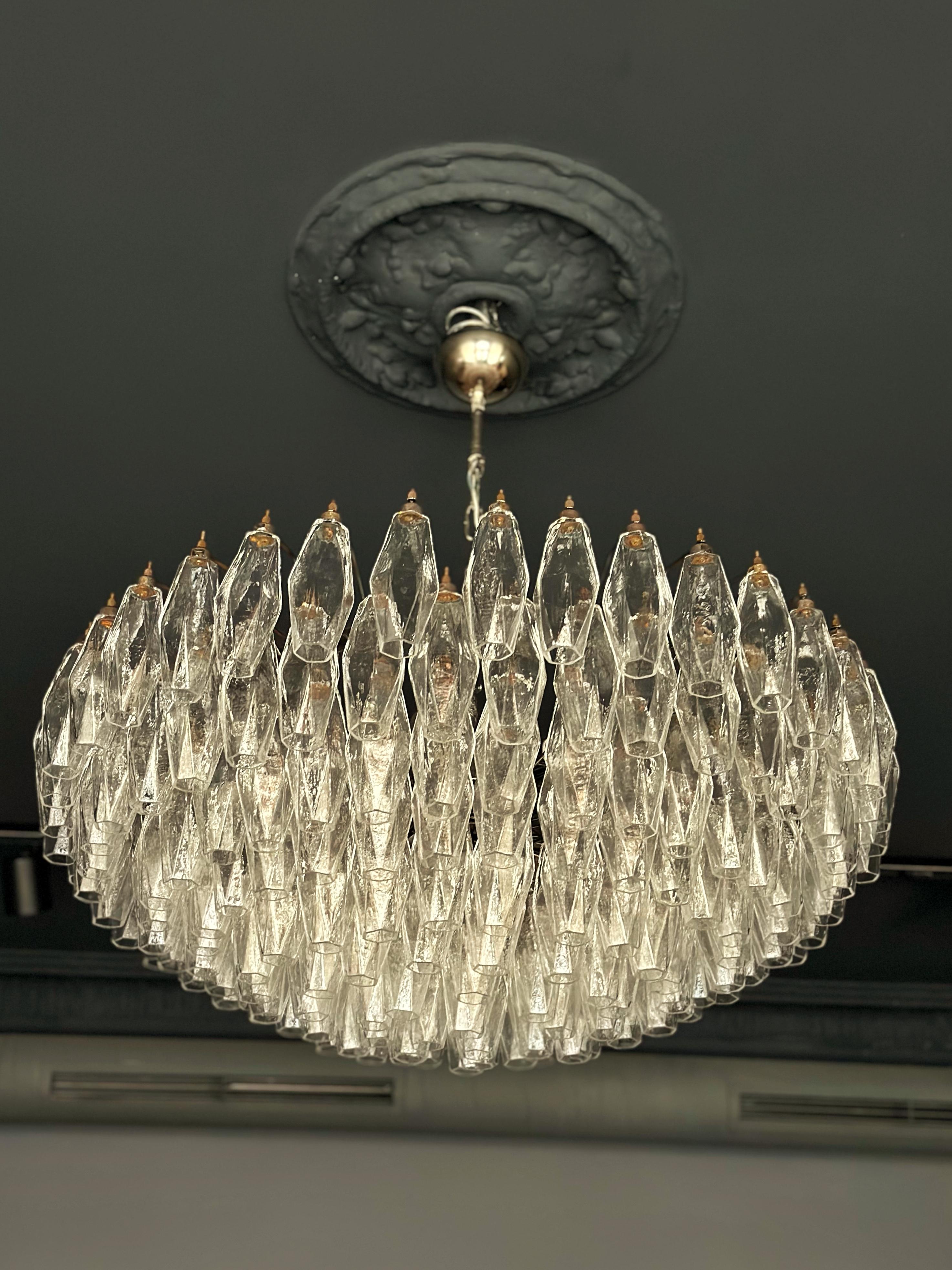 Large Statement Murano Chandelier in the style of Carlo Scarpa with chrome fitti For Sale 5