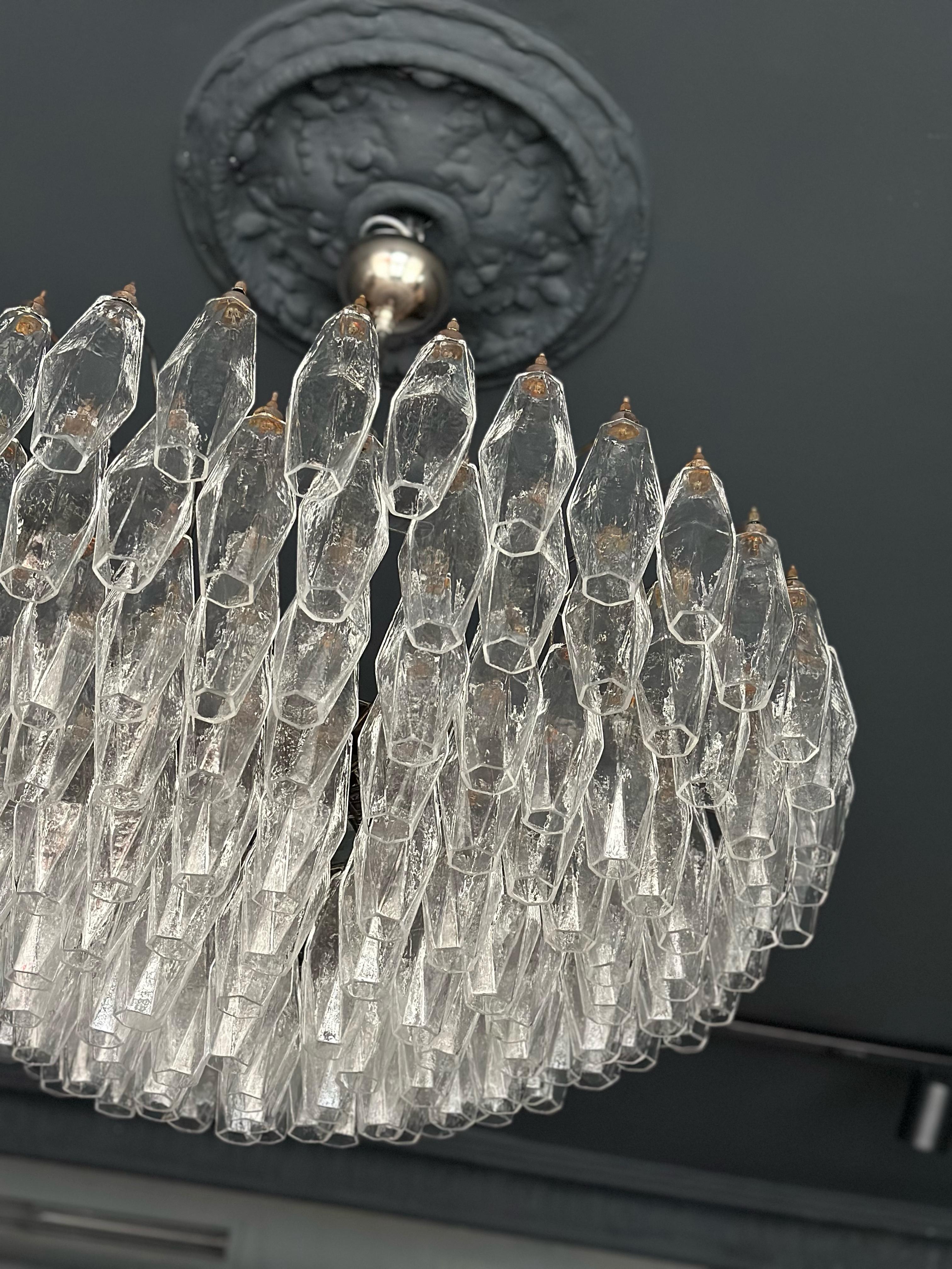 Mid-Century Modern Large Statement Murano Chandelier in the style of Carlo Scarpa with chrome fitti For Sale