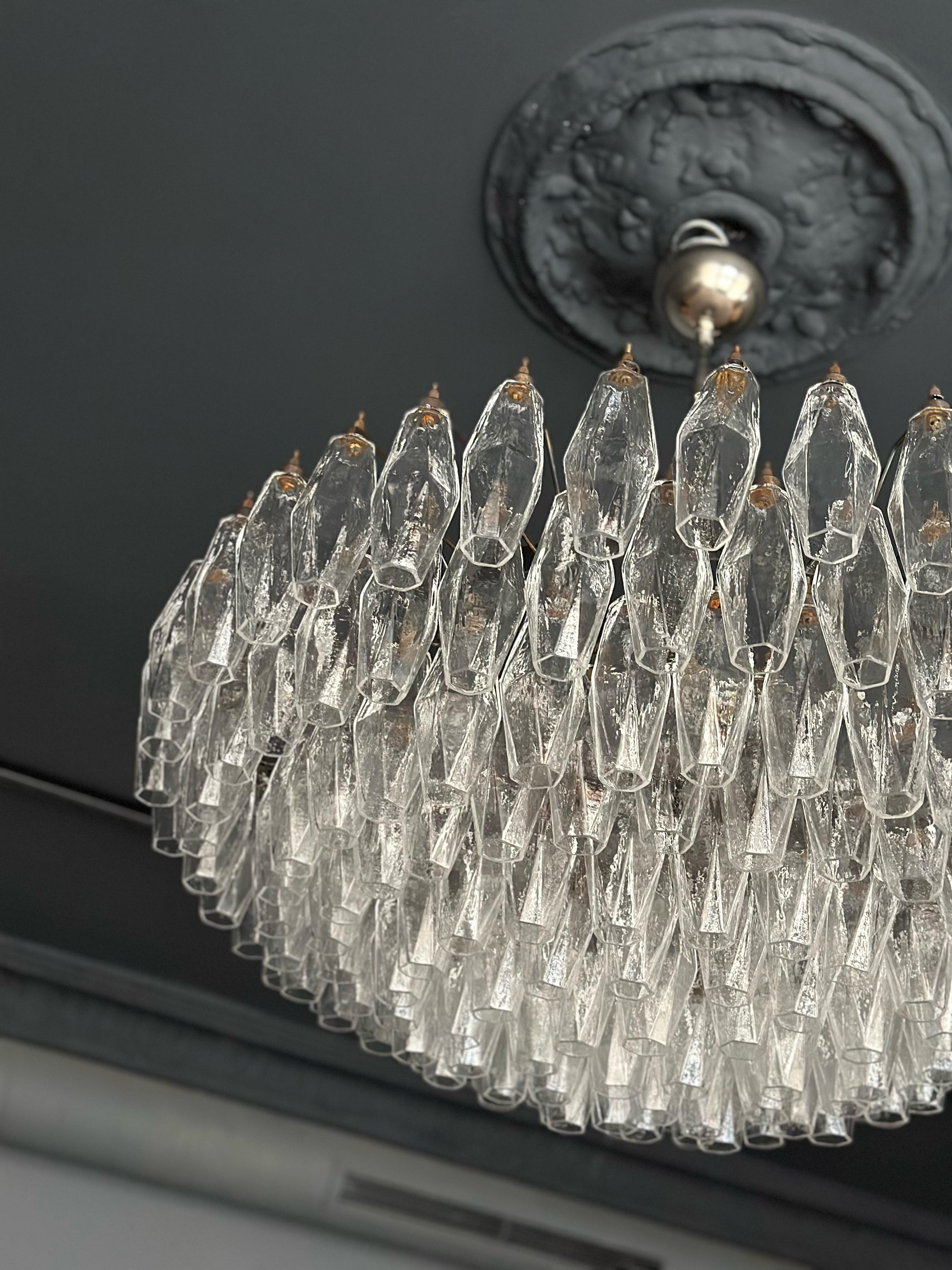 Italian Large Statement Murano Chandelier in the style of Carlo Scarpa with chrome fitti For Sale