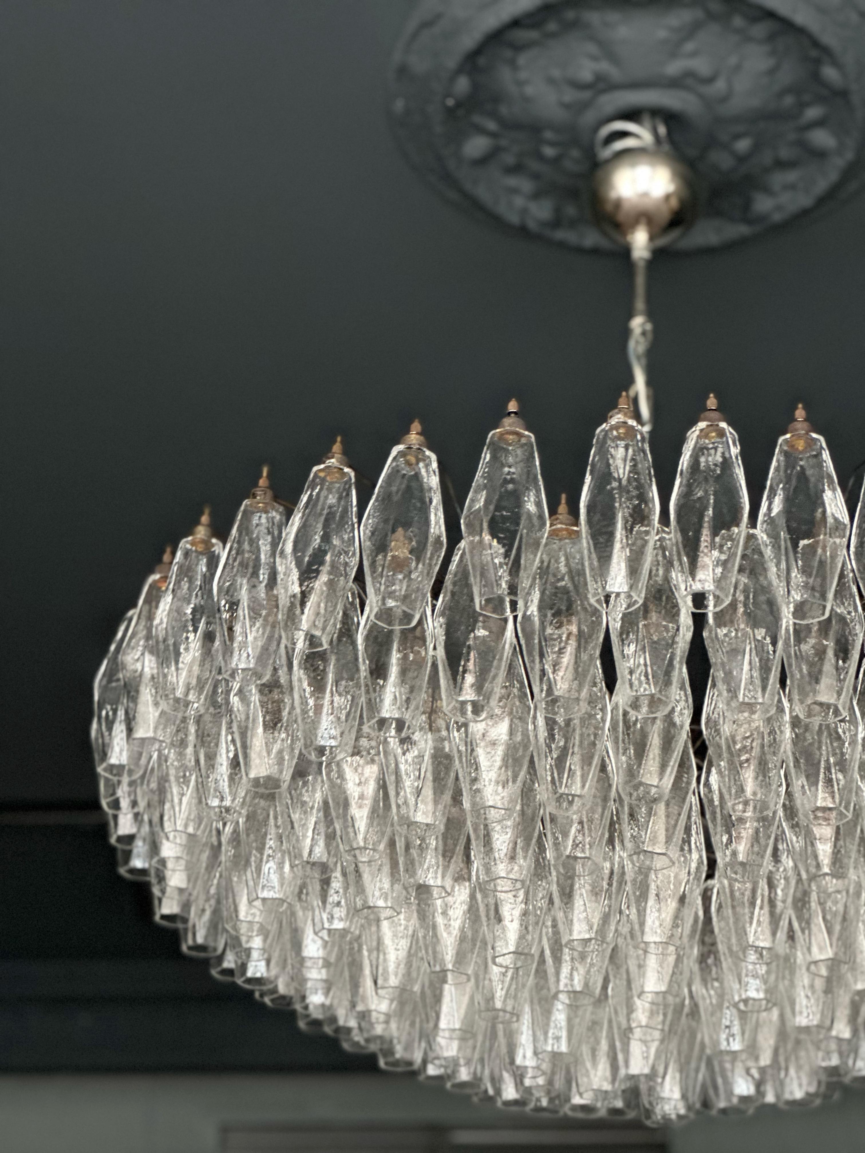 Large Statement Murano Chandelier in the style of Carlo Scarpa with chrome fitti In Excellent Condition For Sale In Bromma, SE
