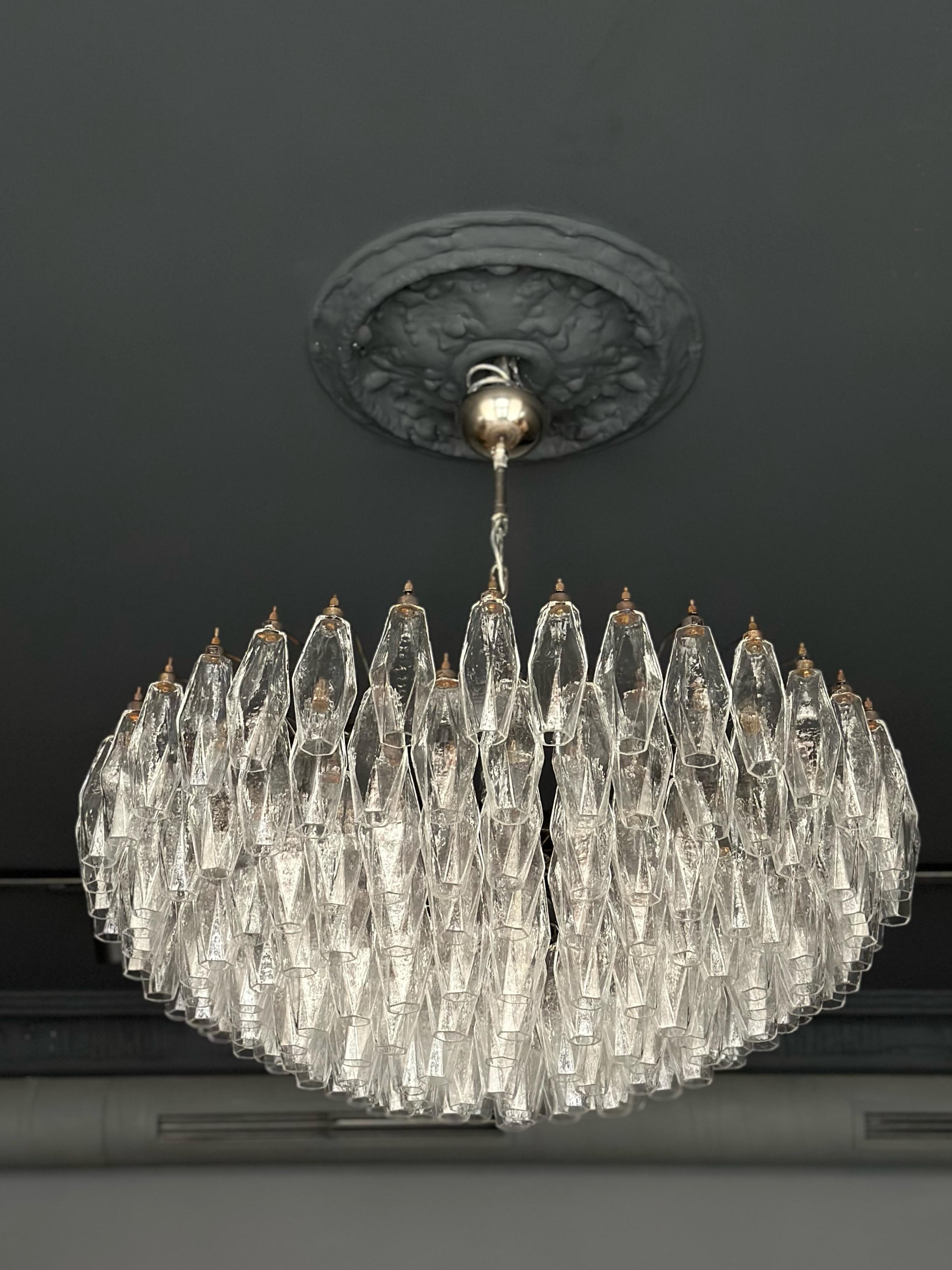 Contemporary Large Statement Murano Chandelier in the style of Carlo Scarpa with chrome fitti For Sale