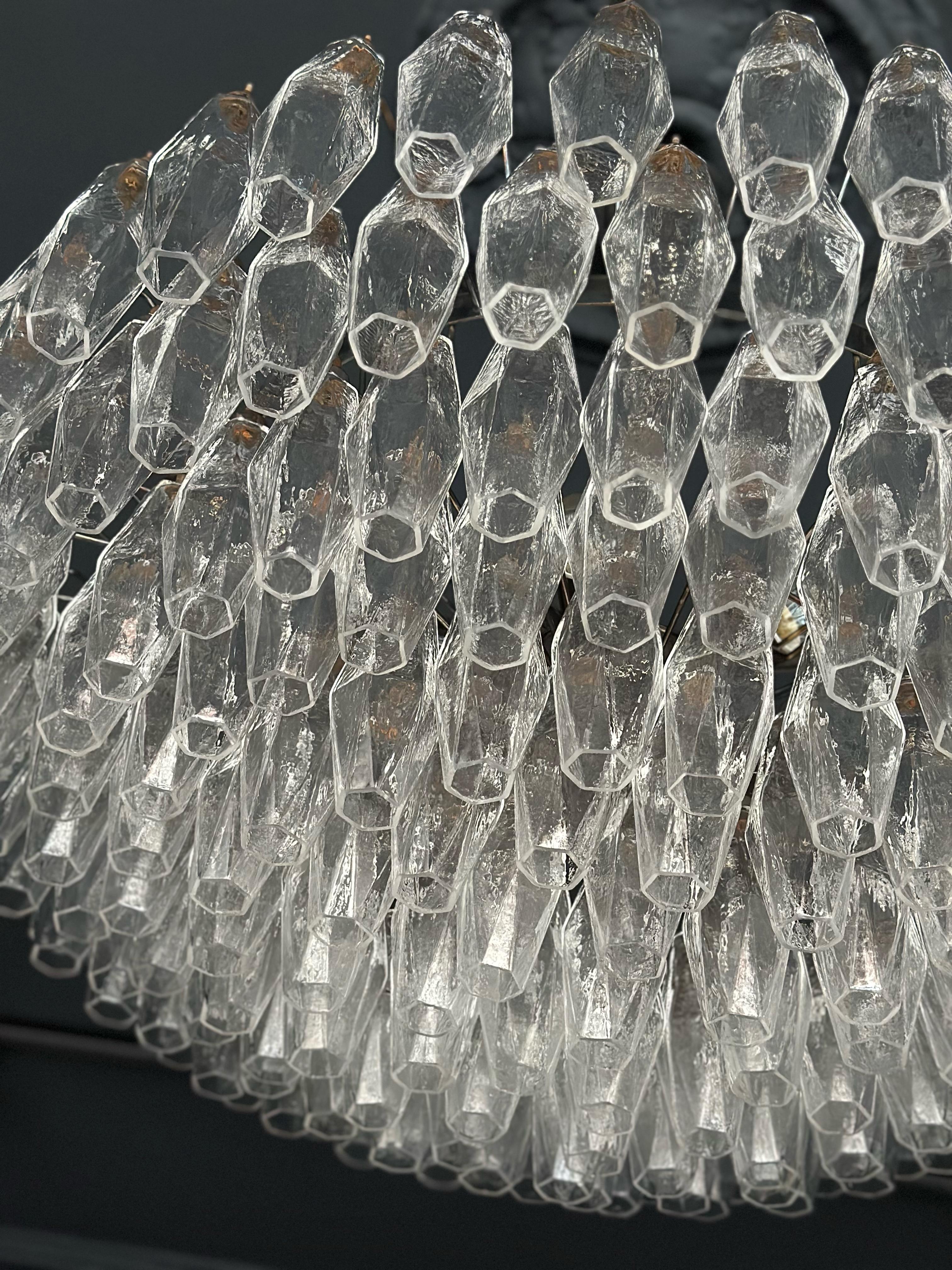Glass Large Statement Murano Chandelier in the style of Carlo Scarpa with chrome fitti For Sale
