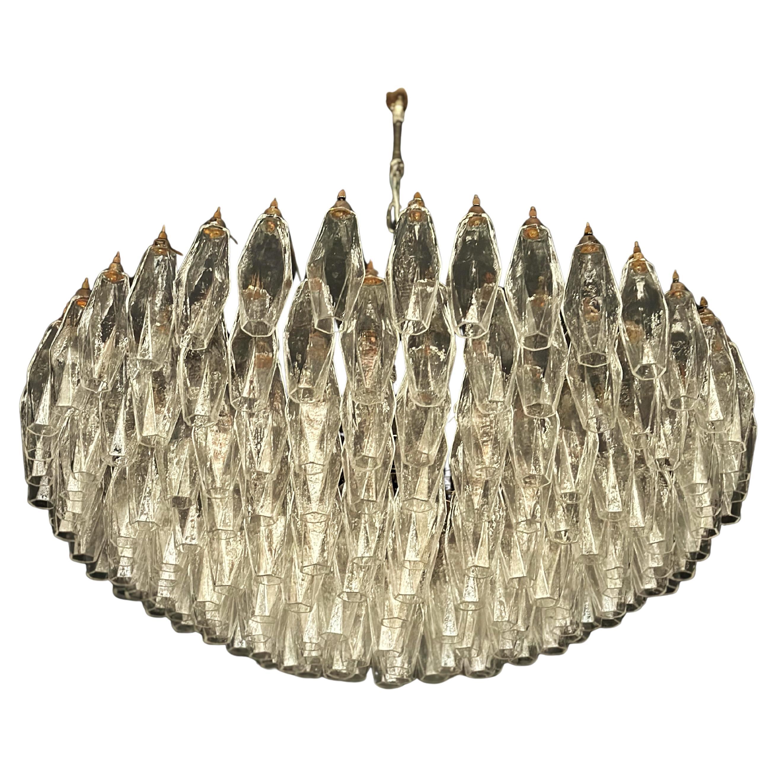 Large Statement Murano Chandelier in the style of Carlo Scarpa with chrome fitti For Sale