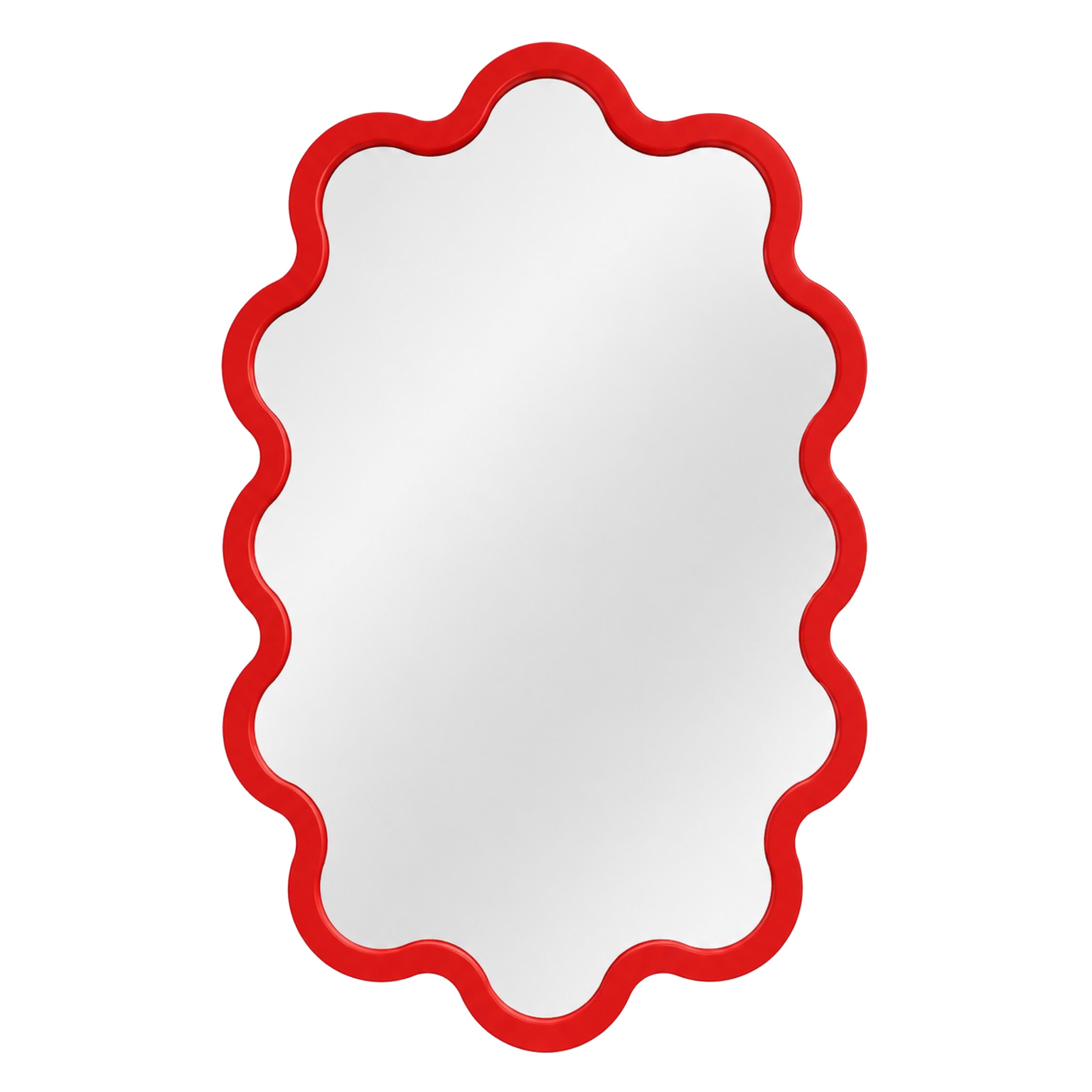 Large Statement Red Oval Wavy Mirror In Stock – Hvyli Oval 90 by oitoproducts For Sale