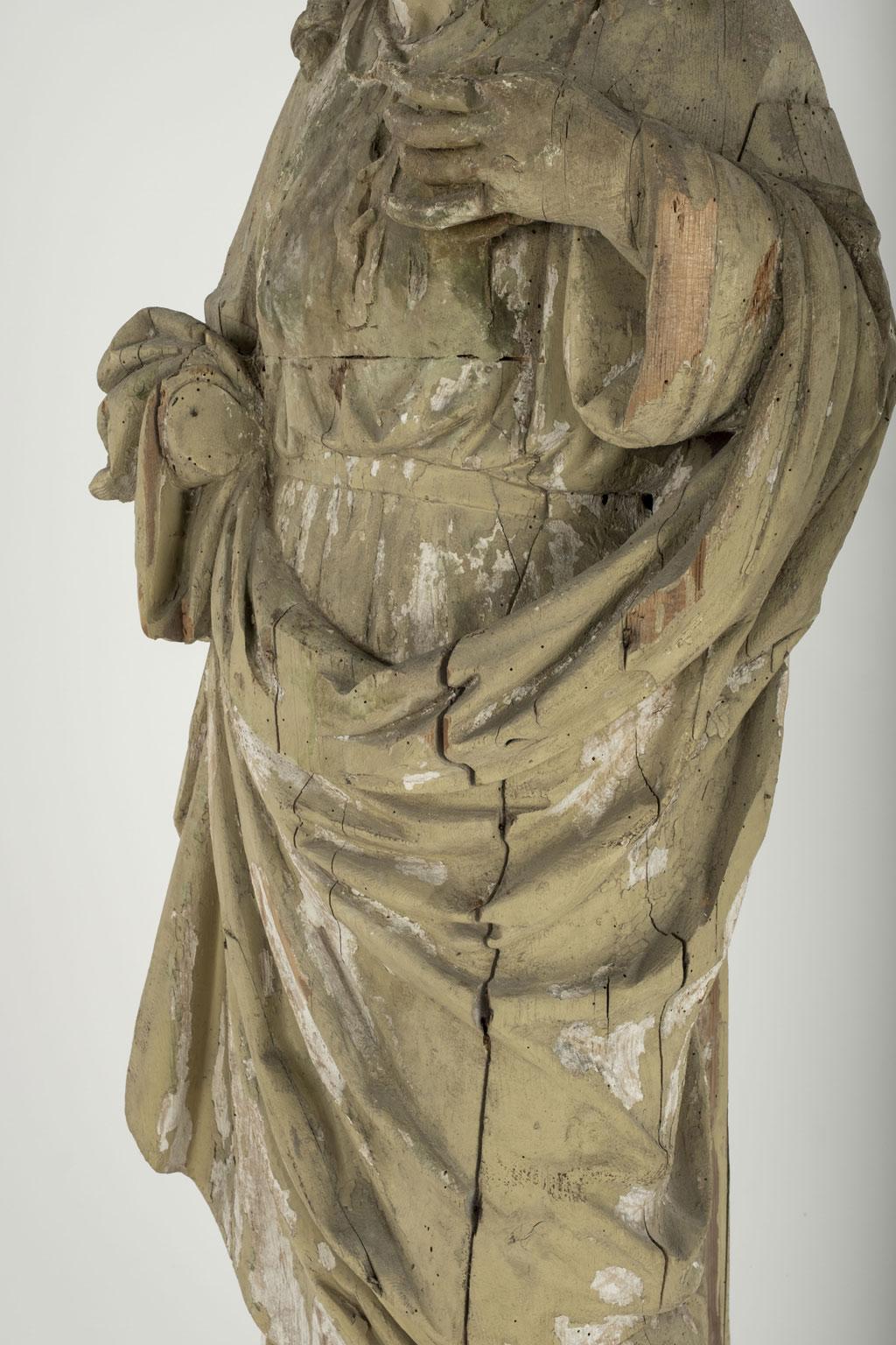 Große handgeschnitzte Statue des Heiligen aus Holz im Angebot 7