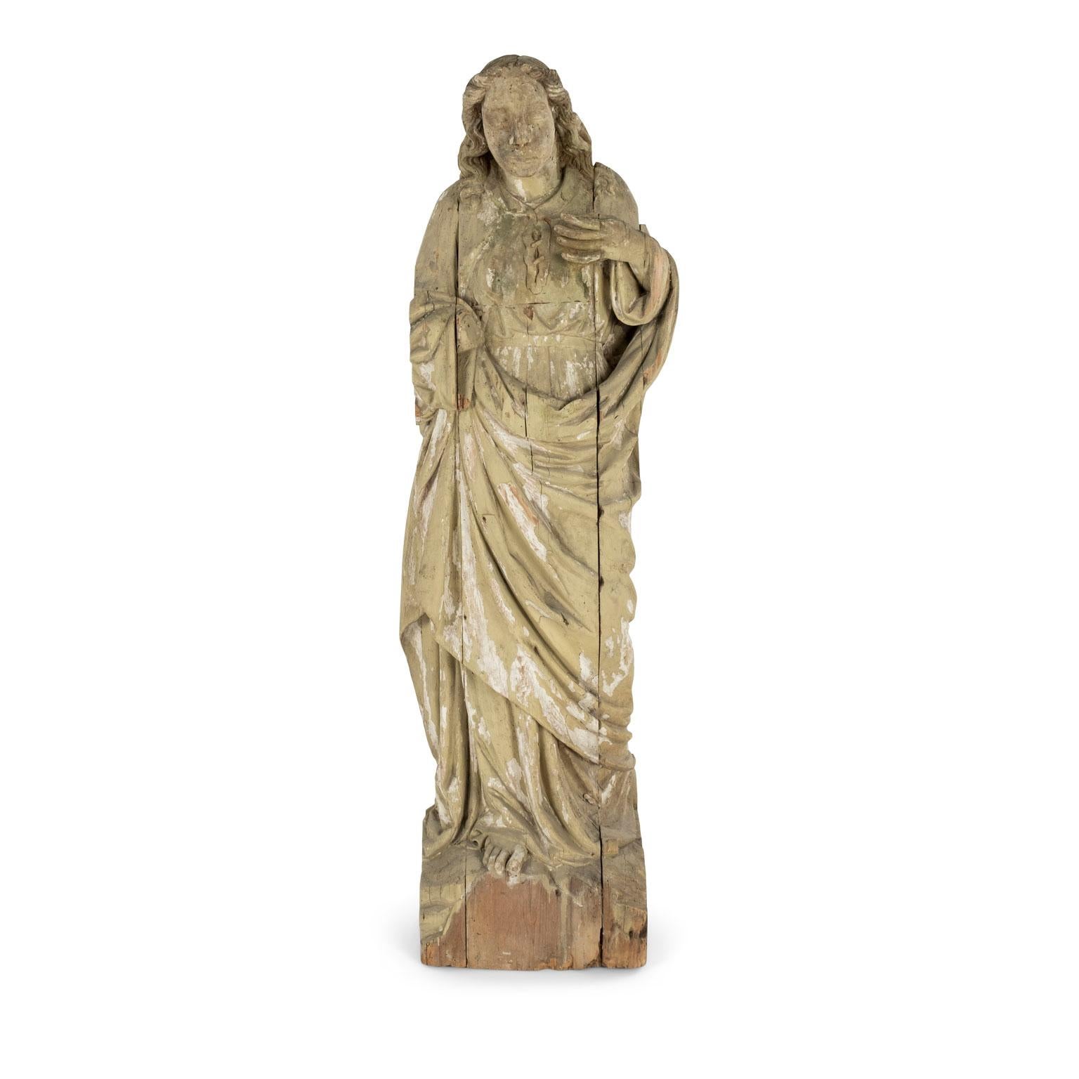 Large Statue of Saint Hand Carved in Wood For Sale 7