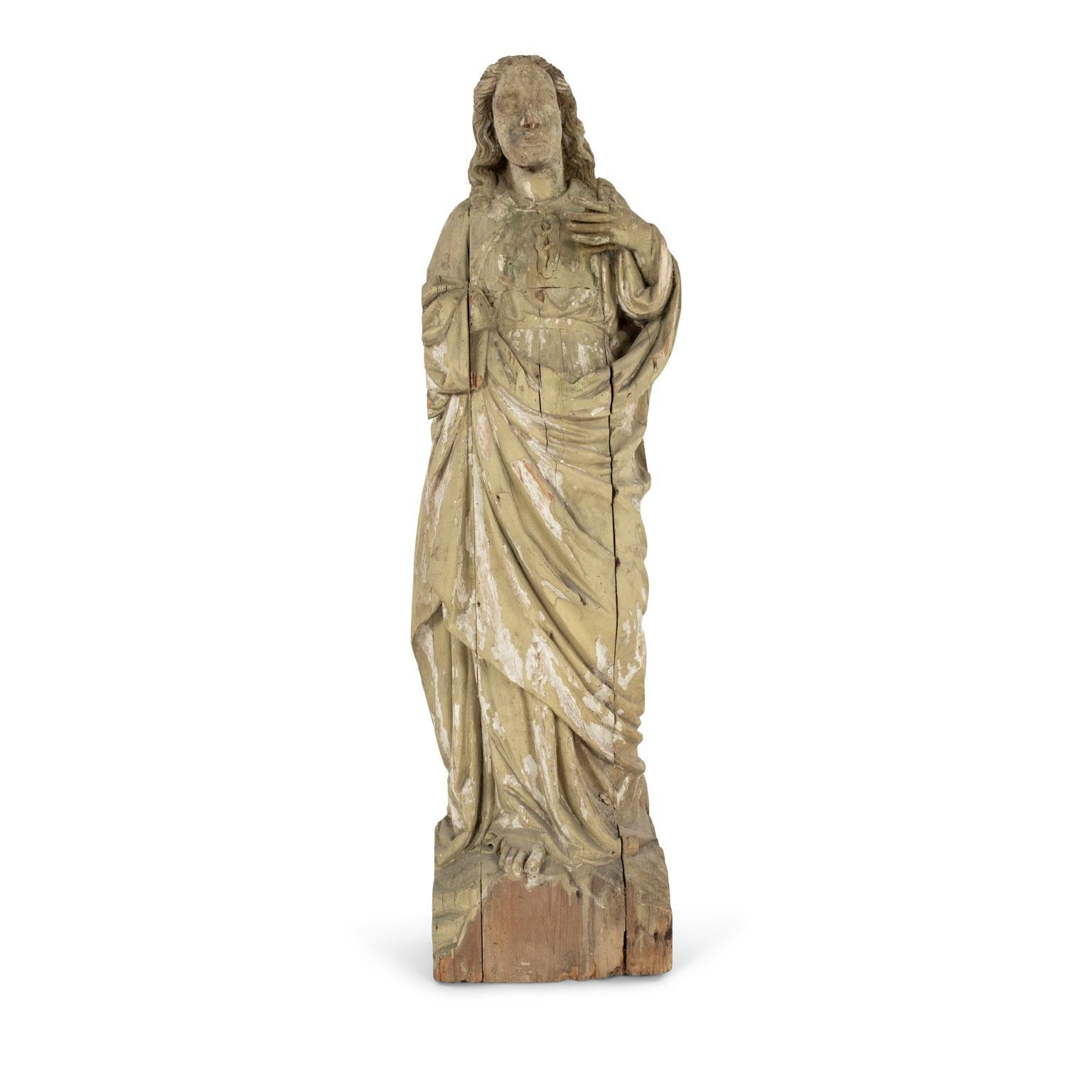 Große handgeschnitzte Statue des Heiligen aus Holz (Italienisch) im Angebot