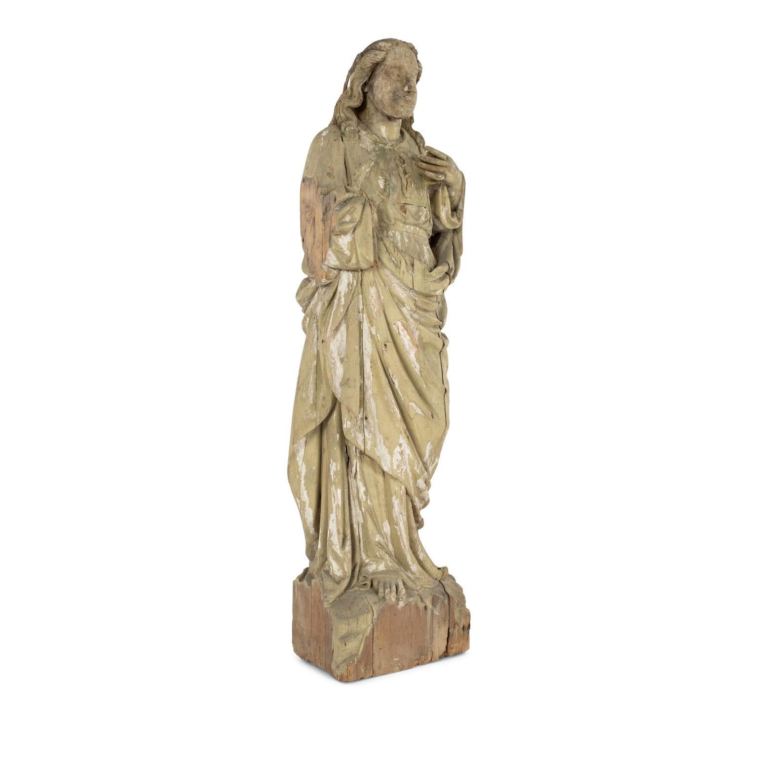 Baroque Large Statue of Saint Hand Carved in Wood For Sale