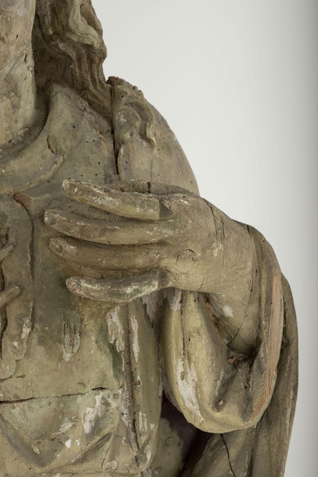 Große handgeschnitzte Statue des Heiligen aus Holz (17. Jahrhundert) im Angebot