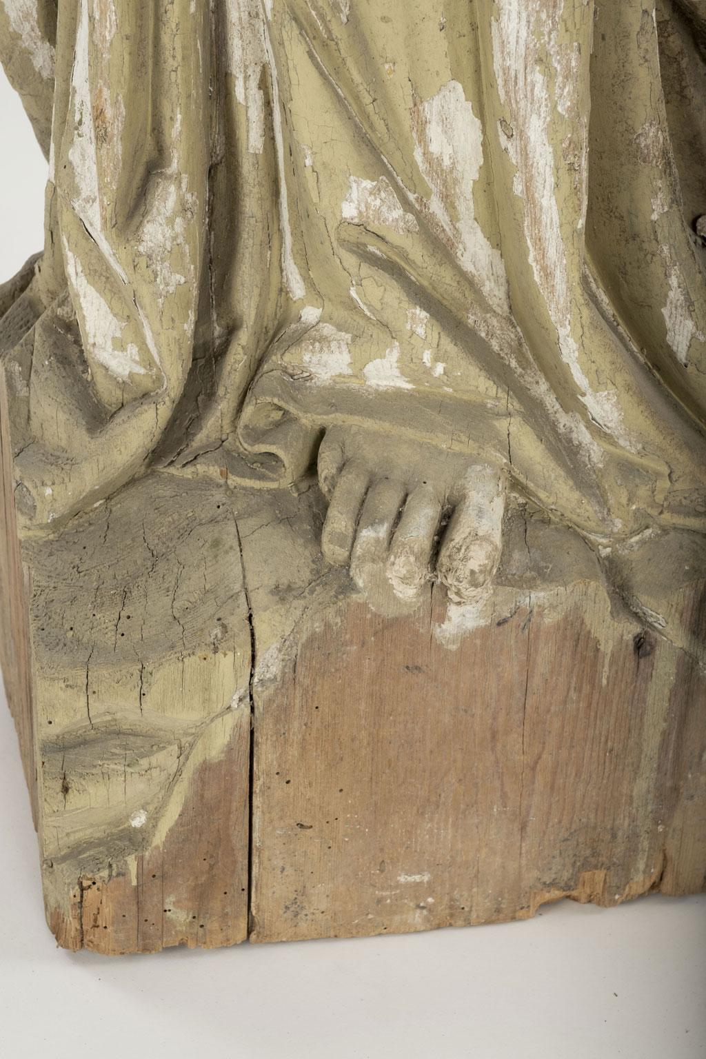 17th Century Large Statue of Saint Hand Carved in Wood For Sale