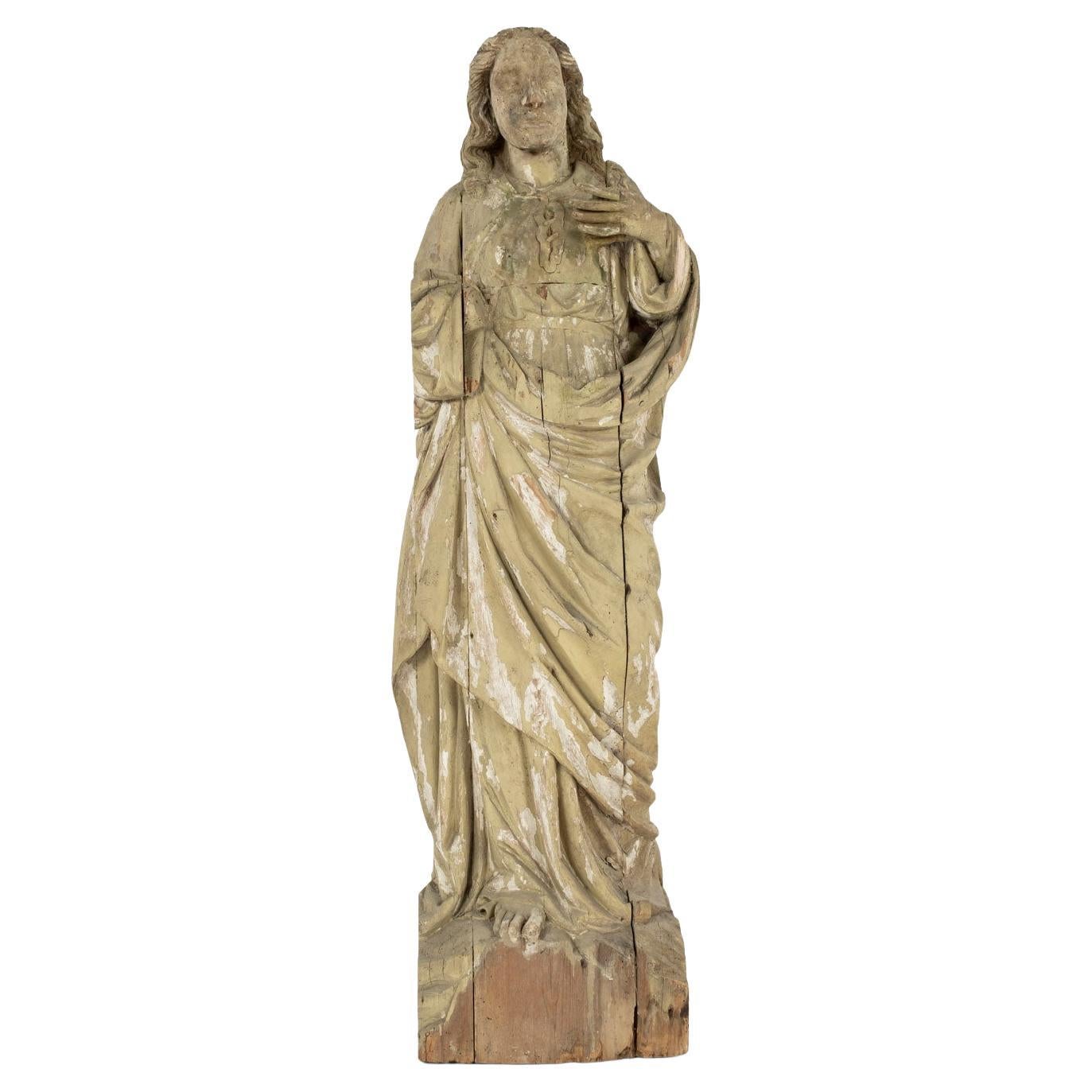 Große handgeschnitzte Statue des Heiligen aus Holz im Angebot