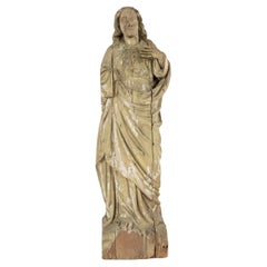 Vintage Large Statue of Saint Hand Carved in Wood