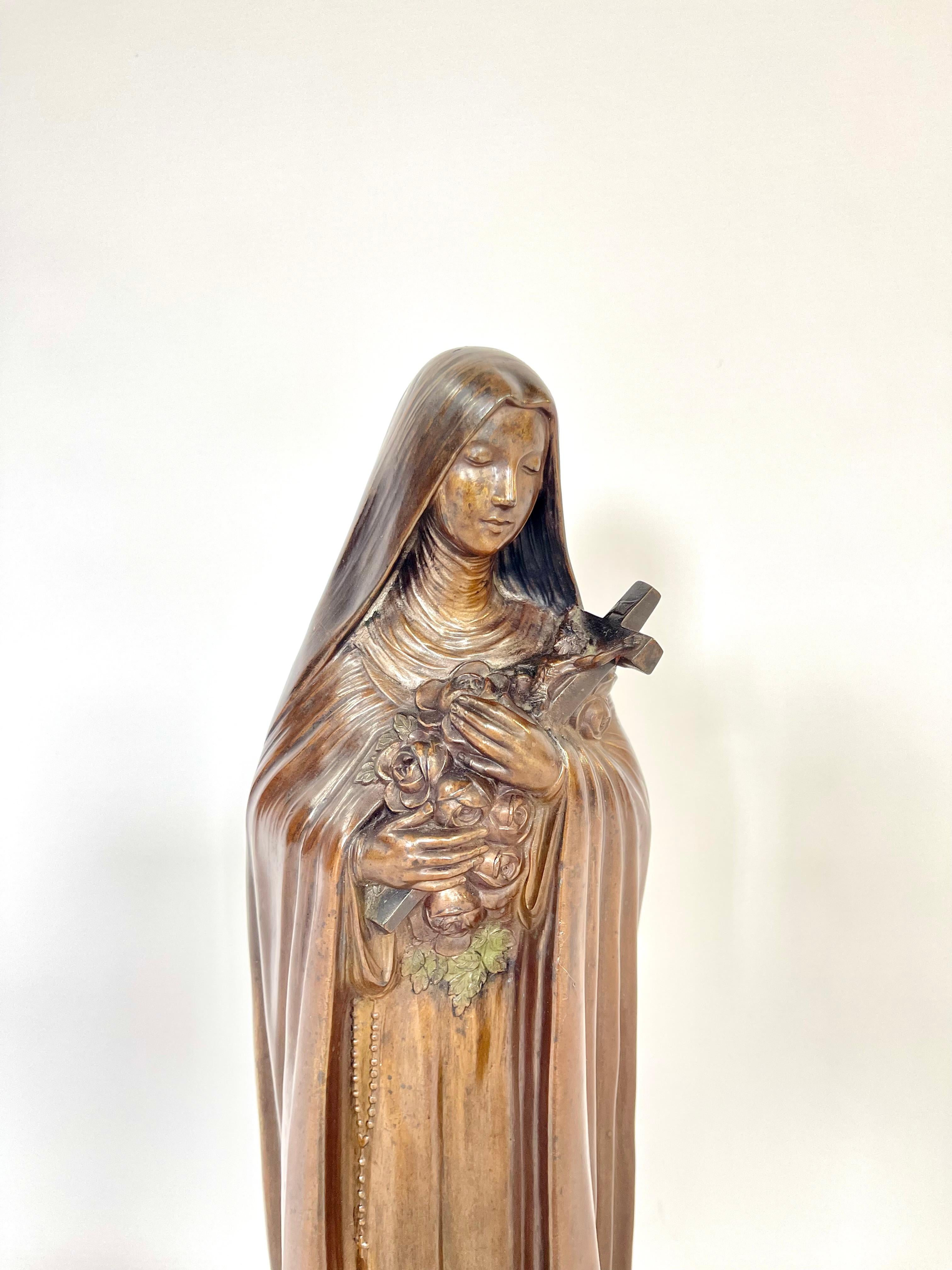 Spelter Large statue the Holy Virgin signed Raphael Peyre 19th